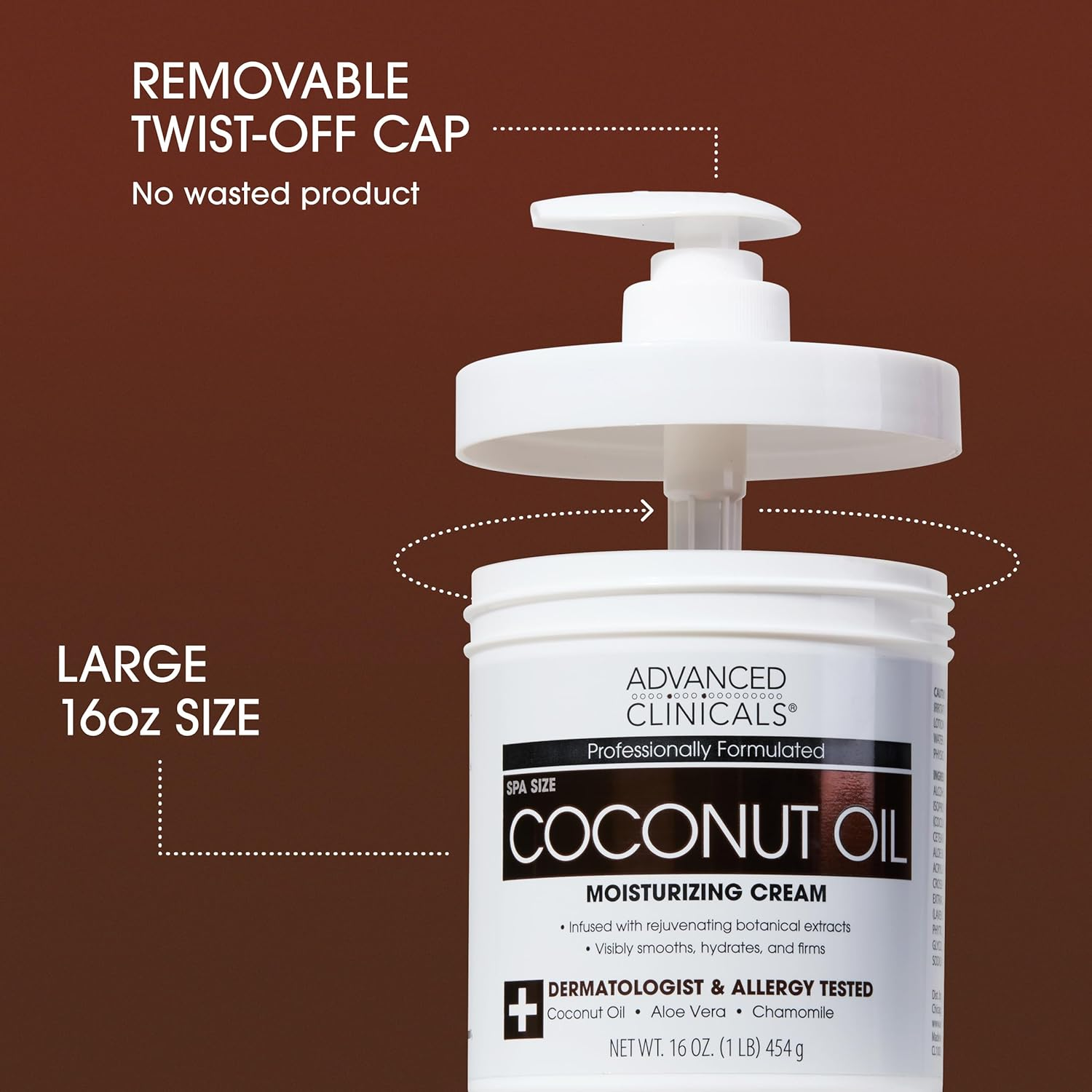 Advanced Clinicals Coconut Oil Cream. Spa Size 454G Moisturizing Cream. Coconut Oil for Face, Hands, Hair. (16 Oz) image number 5