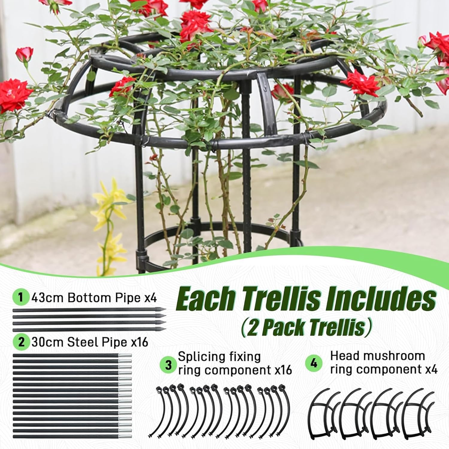 CHONYI Garden Trellis for Climbing,65 Inch Plant Trellis Support for Potted Plants Climbing, Mushroom Top Trellis for Climbing Plants Outdoor Vine Rose Clematis Vegetable Trellis image number 6