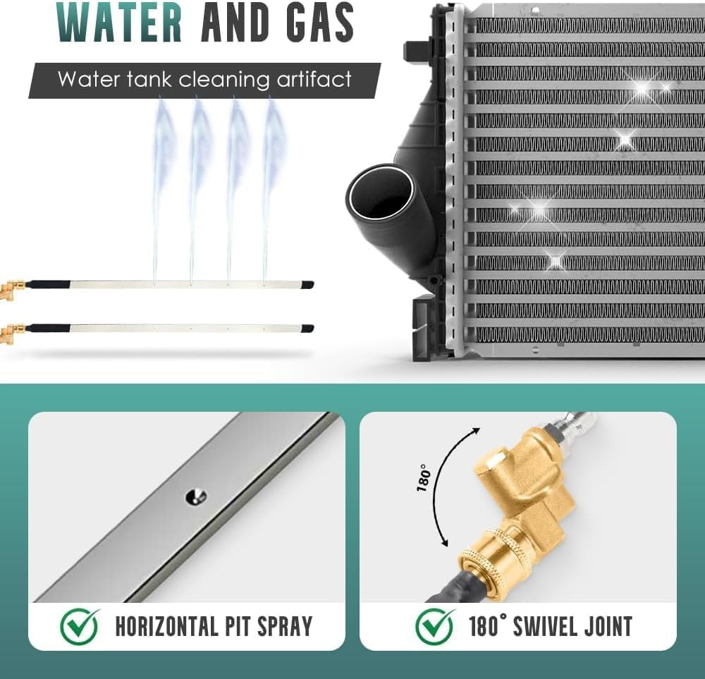 24 Portable Radiator Cleaning Wand, 4500 PSI Radiator Cleaner Tool, Pressure Washer Attachment for Car Truck RV Flush with Water/Air, Gutter & Heater Wash Blower Hose Coolant Sprayer Gun Fin Brush Kit image number 6