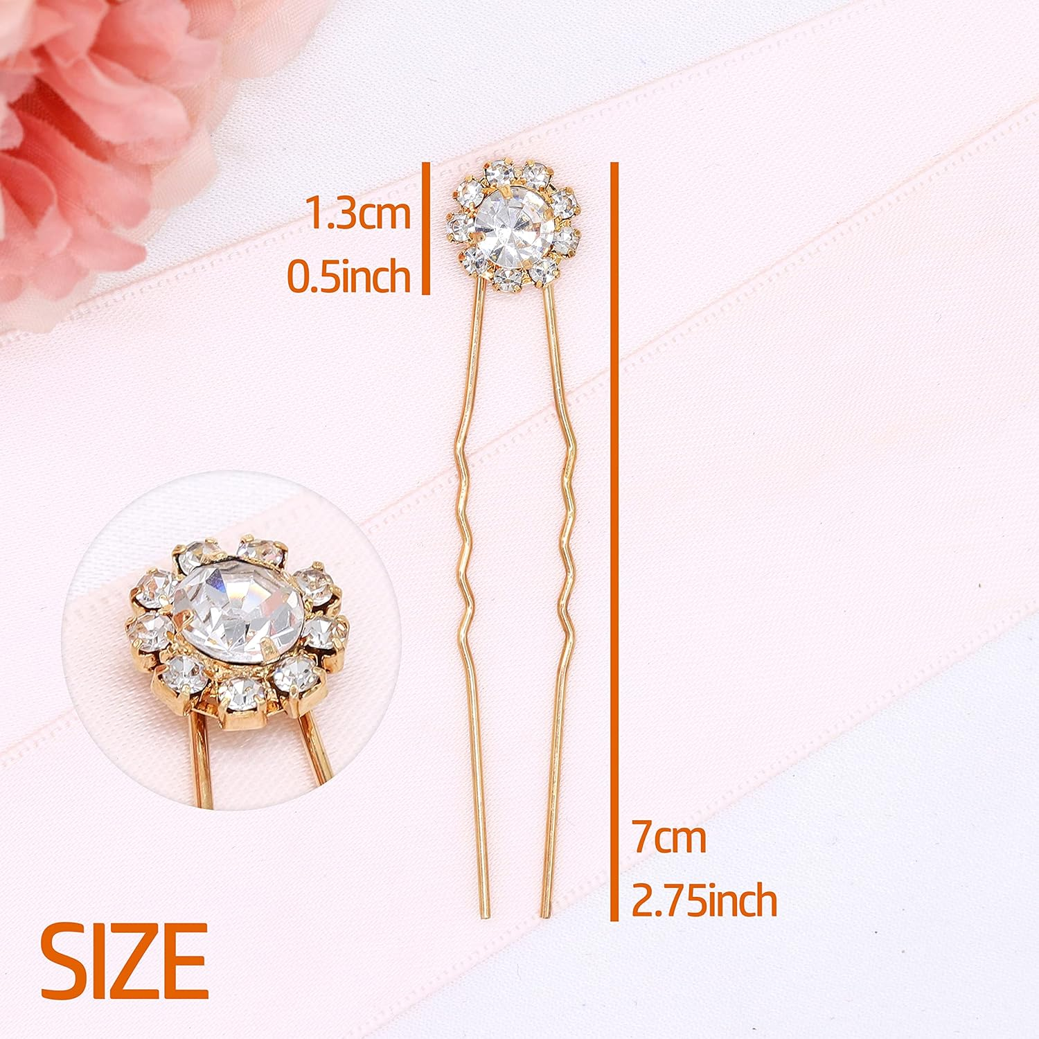 Crystal Bridal Hair Pins Clips Wedding Hair Accessories Hair Set Jewelry with Rhinestone for Brides and Bridesmaids Set of 12 (Gold) image number 6