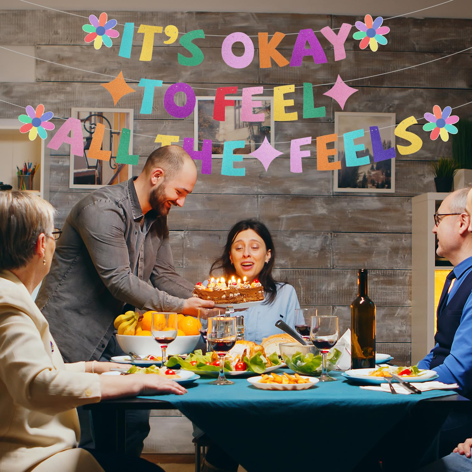 It'S Okay to Feel All the Feels Banner, Glitter Cardstock Feelings Theme Banner Pre-String Colourful inside Birthday Party Decorations Banner for Fireplace Mantel Wall Decorations image number 1