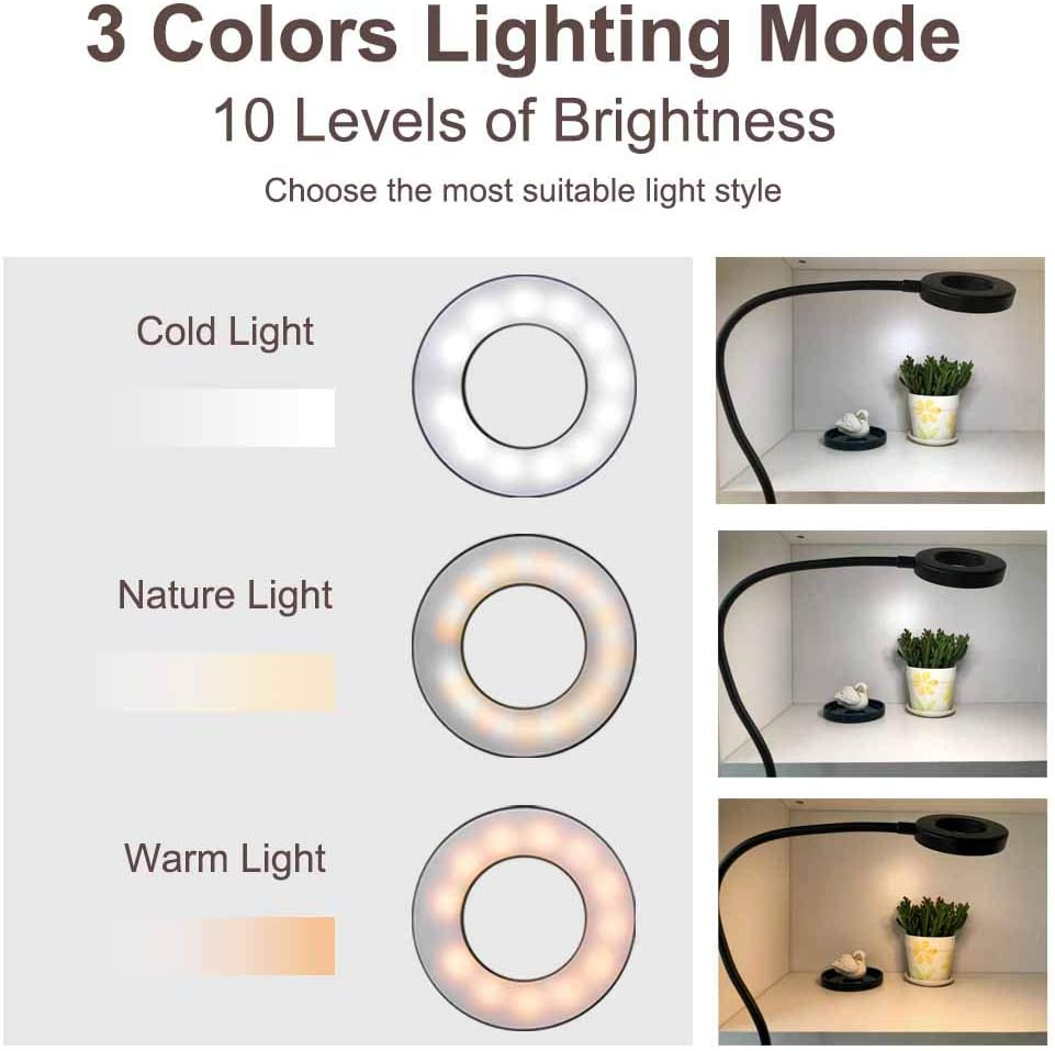 Bekada Clip on Desk/Ring Light with Clamp for Video Conference Lighting, Computer Webcam, USB LED Laptop Light for Zoom Meetings Reading with 3 Color 10 Dimming Level