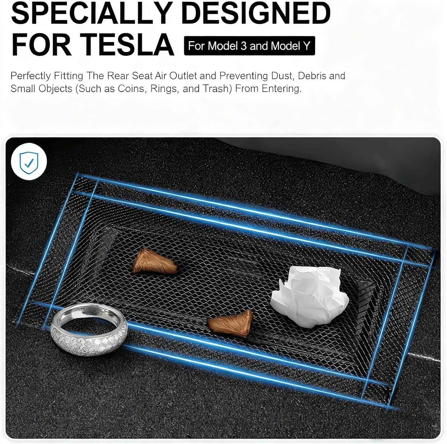 4-Pack Tesla Model 3/Y Seat Vent Protection Covers | Custom Fit Under-Seat Air Outlet Guards for Tesla Models 2017-2024 | Interior Accessories Set image number 5