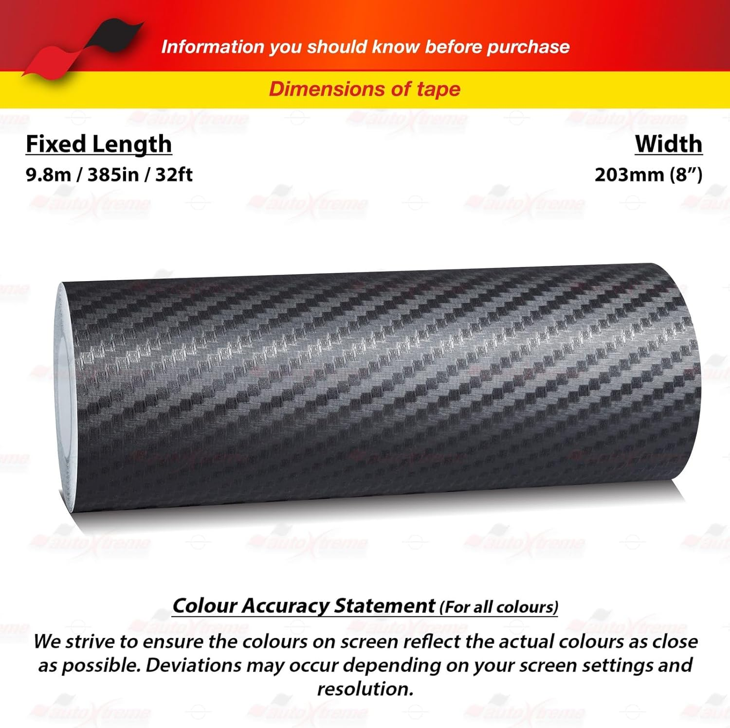 203Mm | 8.0", Carbon Fiber Black, Self-Adhesive Vinyl Pin Stripe Line Decal Sticker Tape, Length 9.80M | 32Ft, Suitable for Cars, Vans, Motorcycles, Bikes, Models, Tuning & Styling image number 2