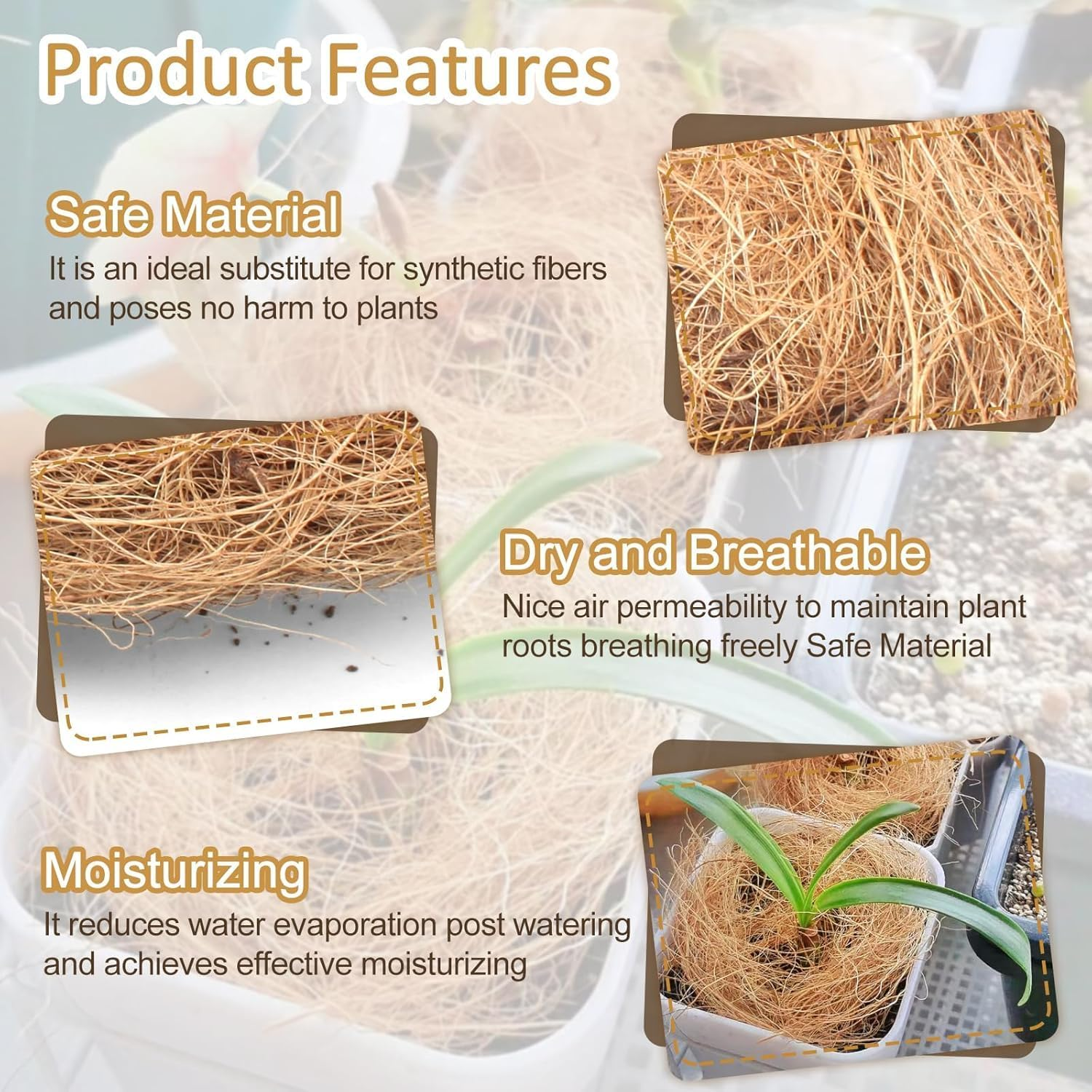 Natural Organic Long Coconut Husk Silk, 500G Pure Coconut Shell Orchid Plant Fiber Substrate Coco Coir Fiber Greenery Covering (1.1 Pounds) image number 5