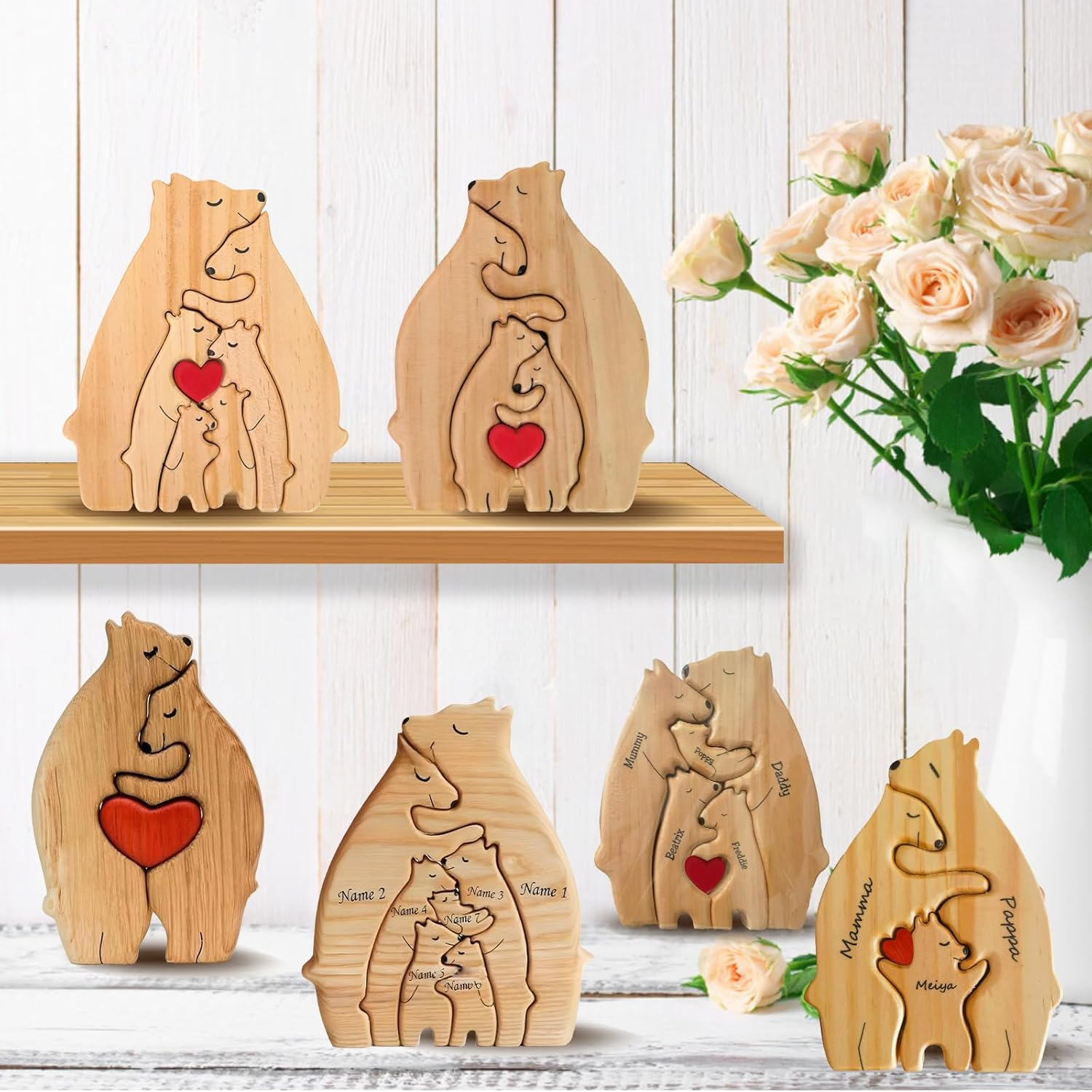 Wooden Bears Puzzle, Custom Name Sculpture, Birthday Gifts for Kids, Family Memorial Gifts image number 3