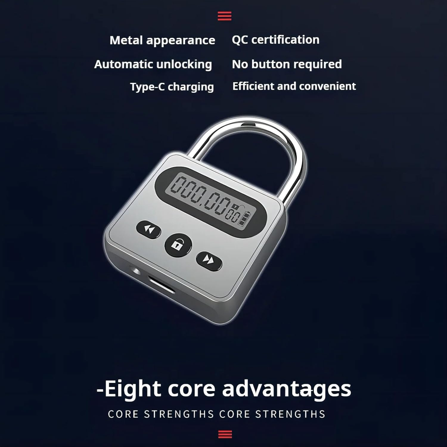 Meichoon Metal Timer Lock Stainless Steel Multi-Function Intelligent Padlock Backlit Display 999 Hours Max Timing for Preventing Addiction and Bad Habits Silver - Silver image number 6