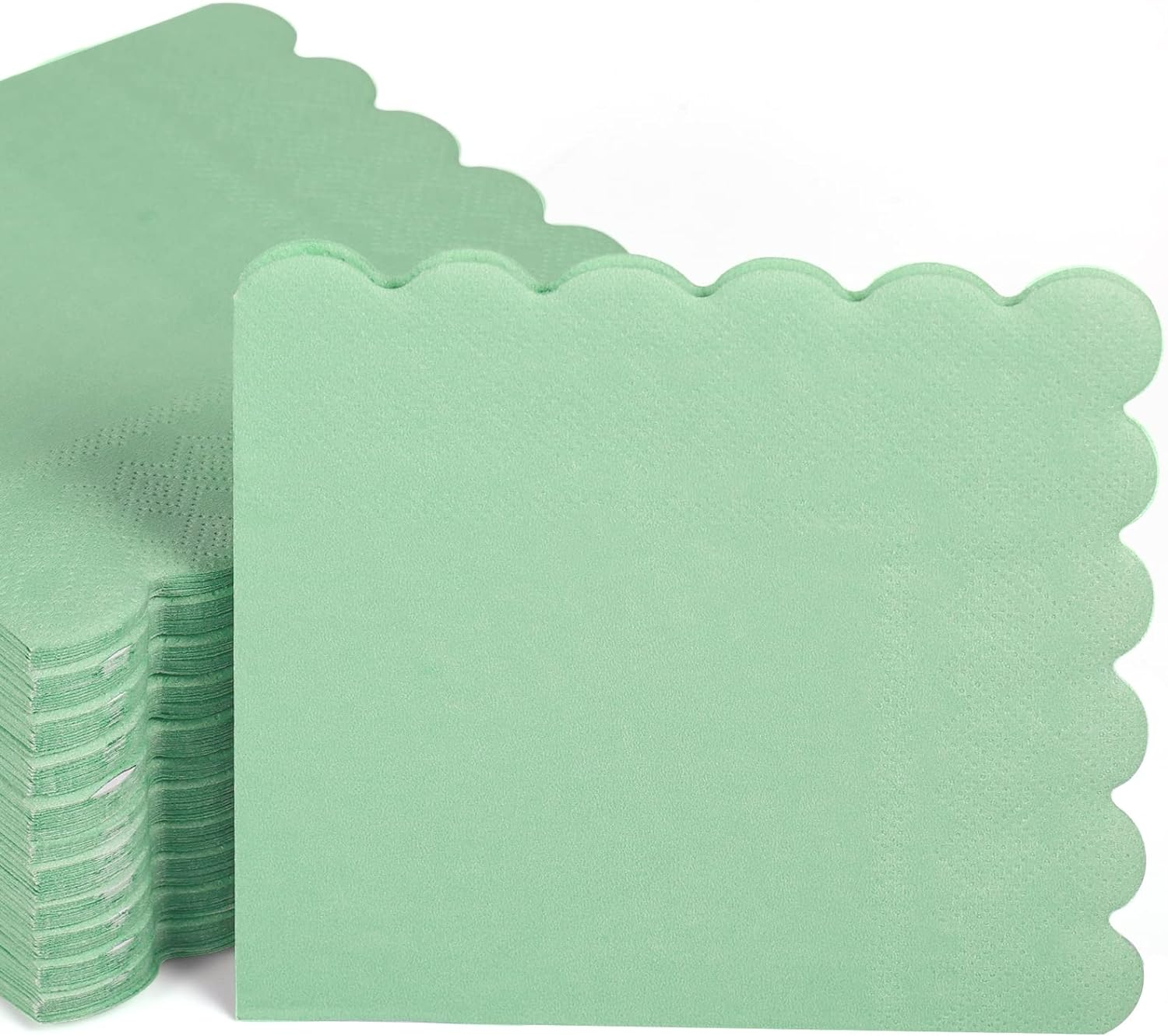 SAVITA 100Pcs New Sage Green Napkins, 10X10 Inch Scalloped Sage Green Paper Cocktail Napkins Disposable Party Sage Napkins for Wedding Birthday Party Dinning Supplies image number 4