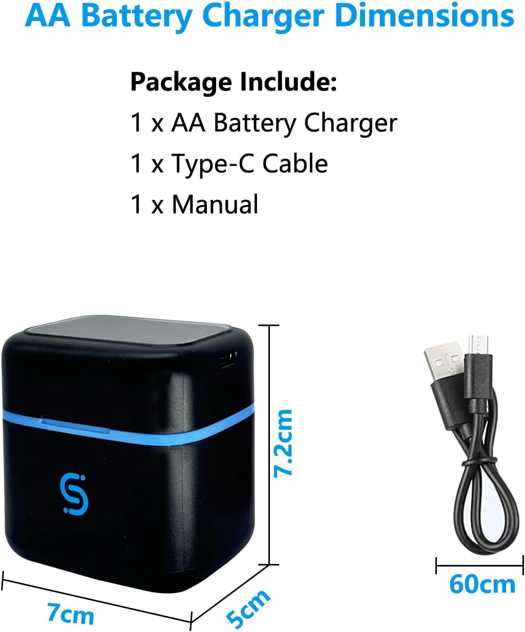 SLODA 8-Slot AA Battery Charger - Type-C Fast Charger for Rechargeable AA Ni-Mh,Ni-Cd& Lithium Batteries, Smart LED Display, Portable Magnetic Case, Multi Protection. image number 2