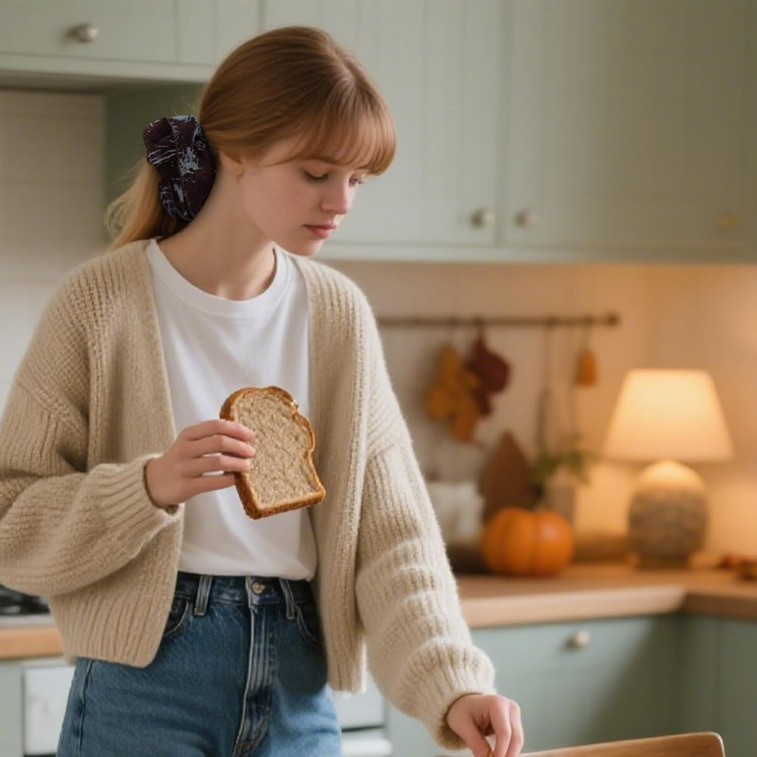 Bumlofa 2 Pieces Printed Pattern Hair Scrunchies Women Set Silky Texture + Retro Designs for Hair Bobbles Girls image number 2