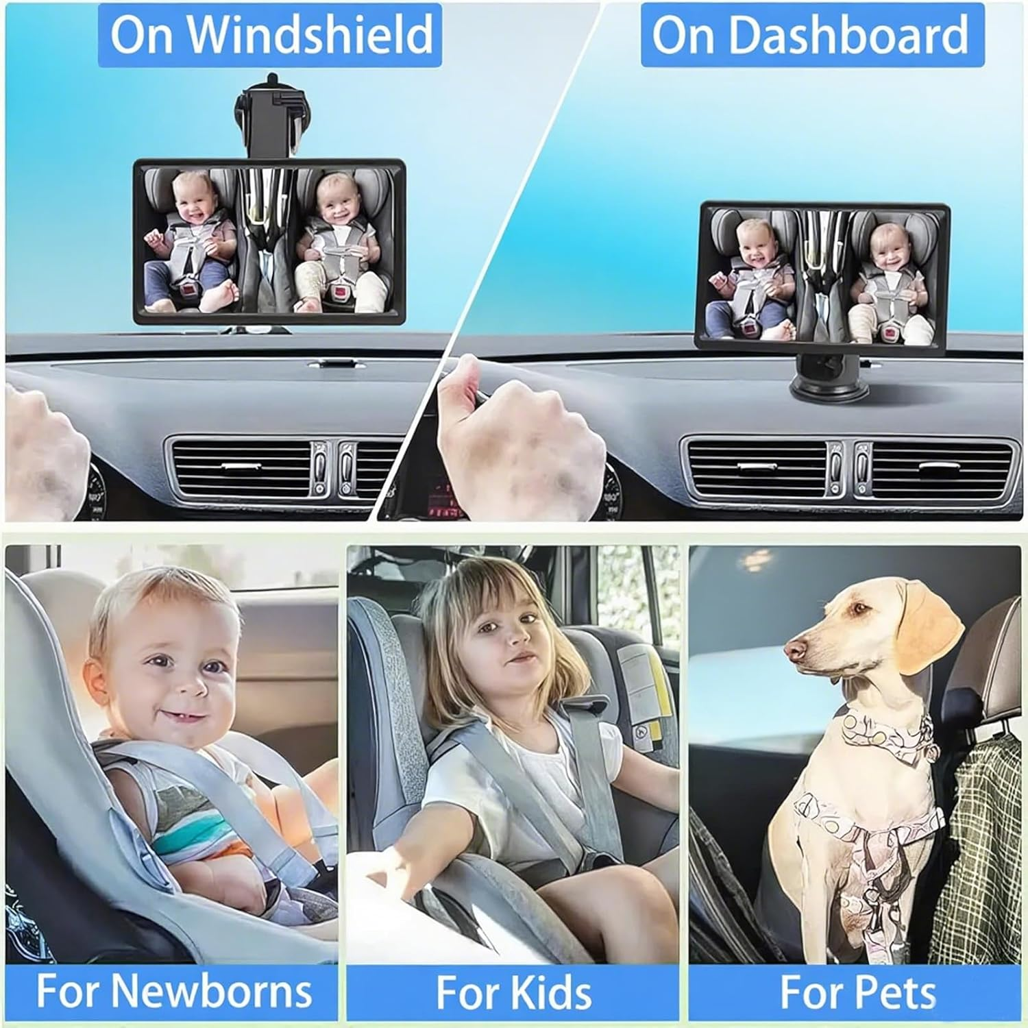 Dual Baby Monitor 2-Kids, 7'' Split Screen Baby Car Camera 2 Cameras, Baby Car Monitor Can Be Bent at Will, Ultrawide Baby Camera No Wifi with Night Vision image number 2