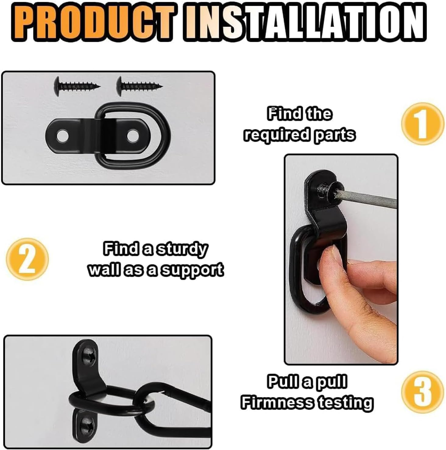 Xinghonyac 6 Pcs Heavy Duty Steel D Rings Tie down Anchors, 1/4" D Lashing Ring Cargo Tie down Anchors, 2400 Pound Capacity D Rings Heavy Duty Trailer Tie Downs for Trucks RV Camper Van Boats image number 1