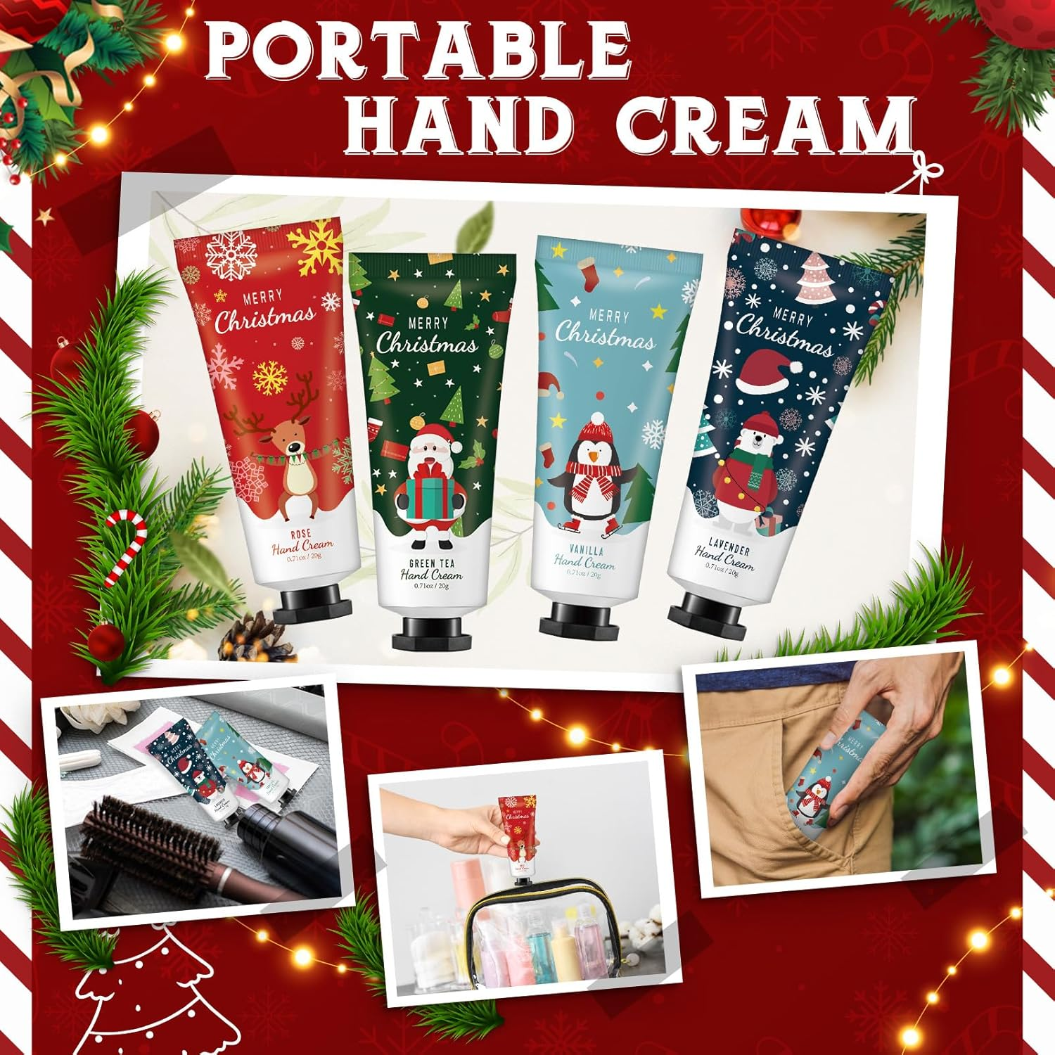 Heigble 72 Christmas Hand Cream Gift Set Christmas Stocking Stuffers Hand Cream Travel Size Care Cream Bulk Mini Hand Lotion for Dry Cracked Hands Employees Colleagues Teacher Gifts image number 4