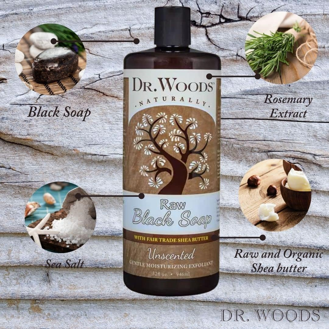 Dr. Woods Raw Moisturizing Black Unscented Soap with Organic Shea Butter, 32 Ounce image number 3