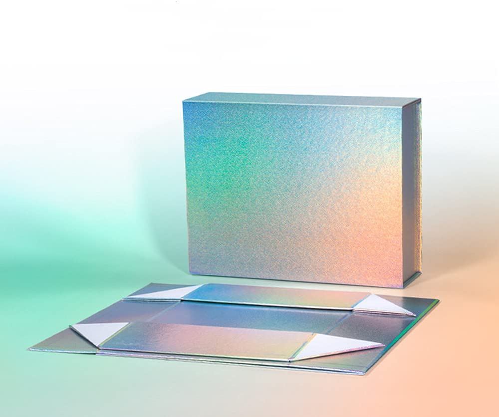 Magnetic Gift Boxes with Lids 320X240X90Mm Large Gift Boxes for Presents, Holographic Silver Luxury Sturdy Foldable Cardboard Box with Magnetic Closure (1 Pcs) image number 4