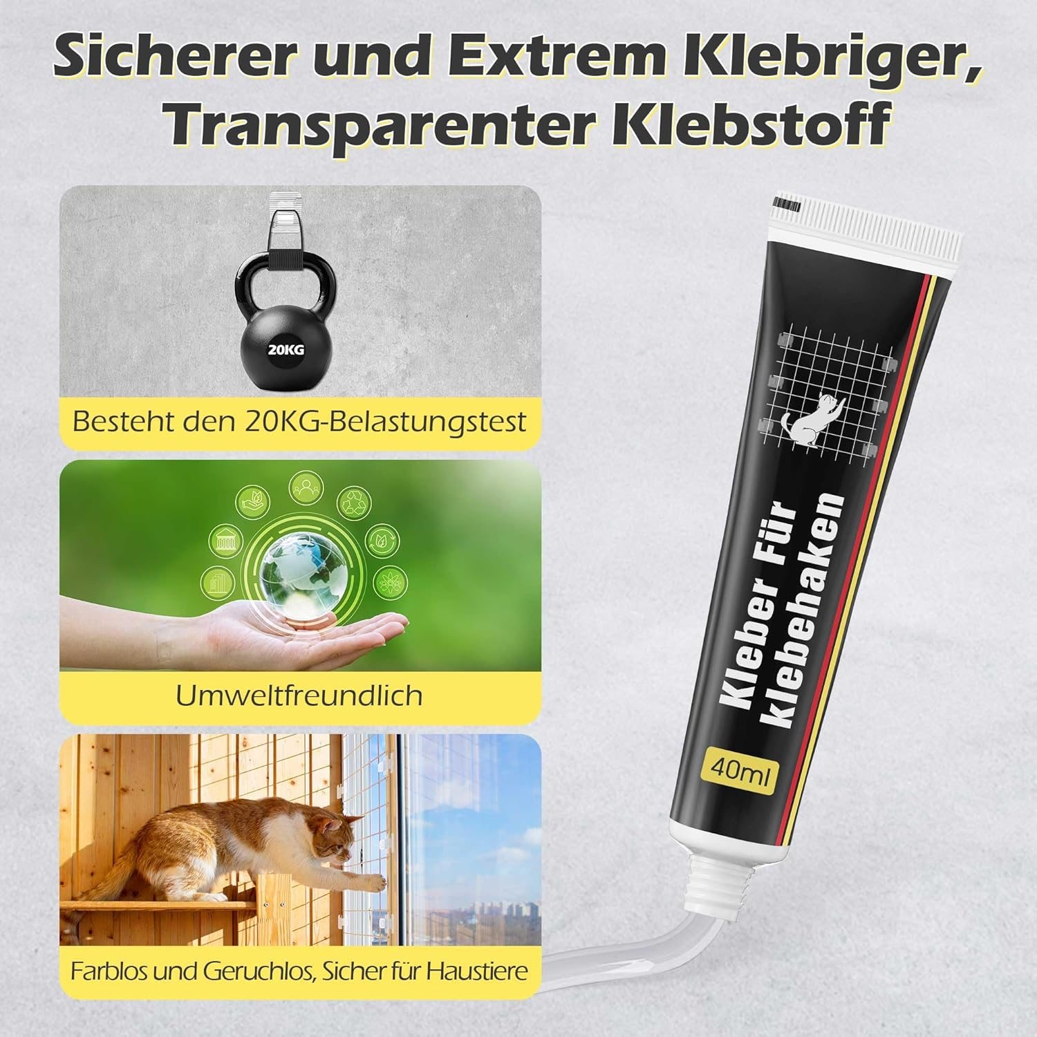 Enhon Pack of 50 Adhesive Hooks for Cat Net for Balcony, with 2 X 40 Ml Mounting Adhesive, Extra Strong, Transparent PC, Uv-Resistant, Attachment of Cat Net Window for Balcony, No Drilling image number 3