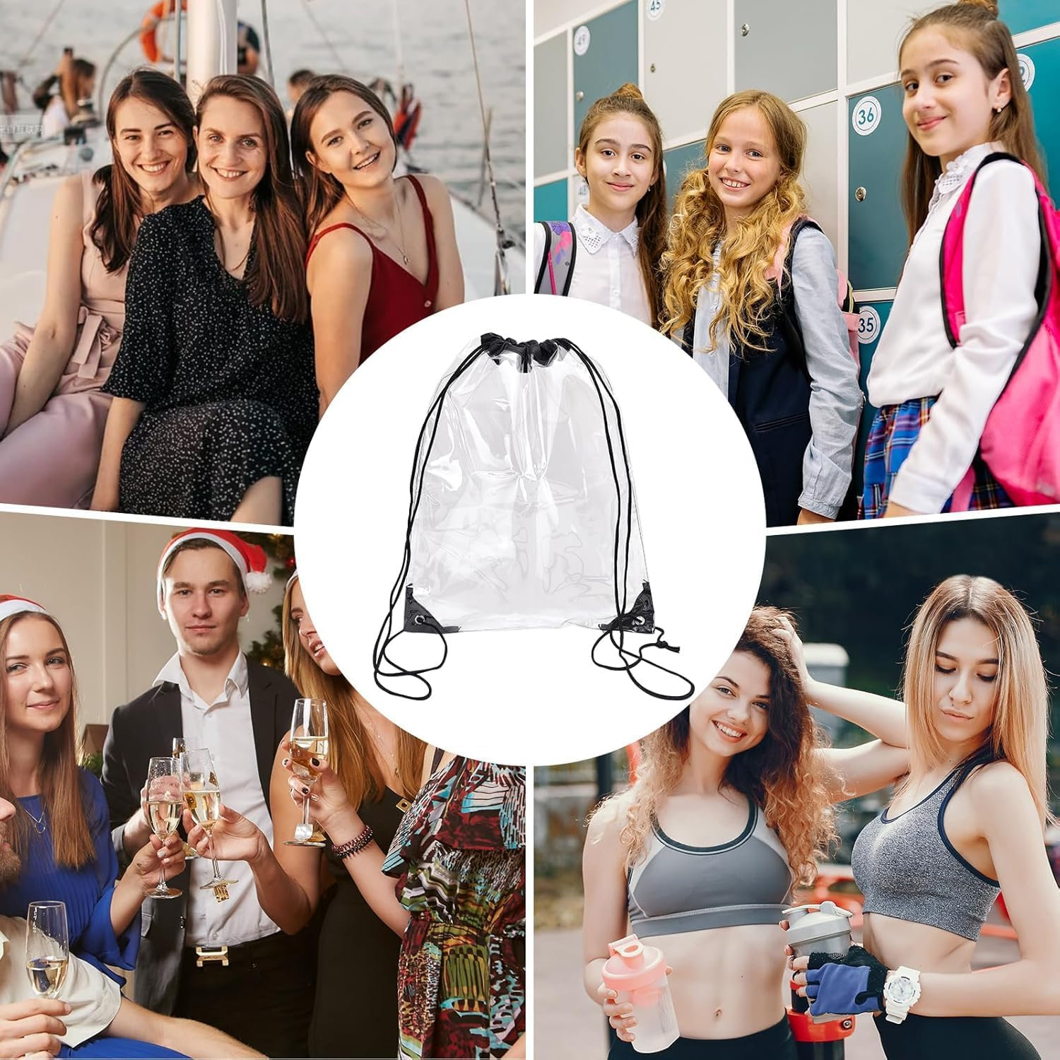 2PCS Clear Backpack Stadium Approved - 12.99X16.93 Inch Waterproof PVC Transparent Bag for Concerts, Sports Events, Travel & Gym, Tsa-Compliant Drawstring Backpack