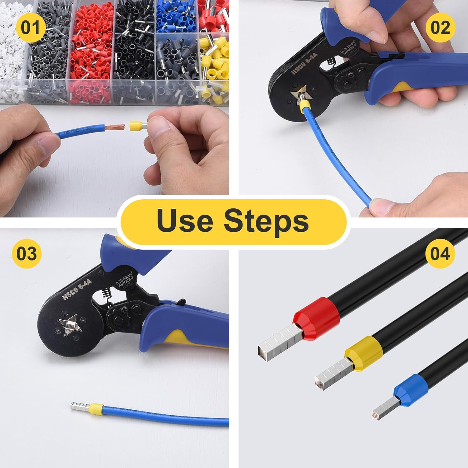 Preciva Ferrule Crimping Tool Kit with 2000PCS Wire Connectors, AWG23-7 Self-Adjustable Ratchet Wire Crimping Tool Kit Crimper Plier Set (Blue) image number 1