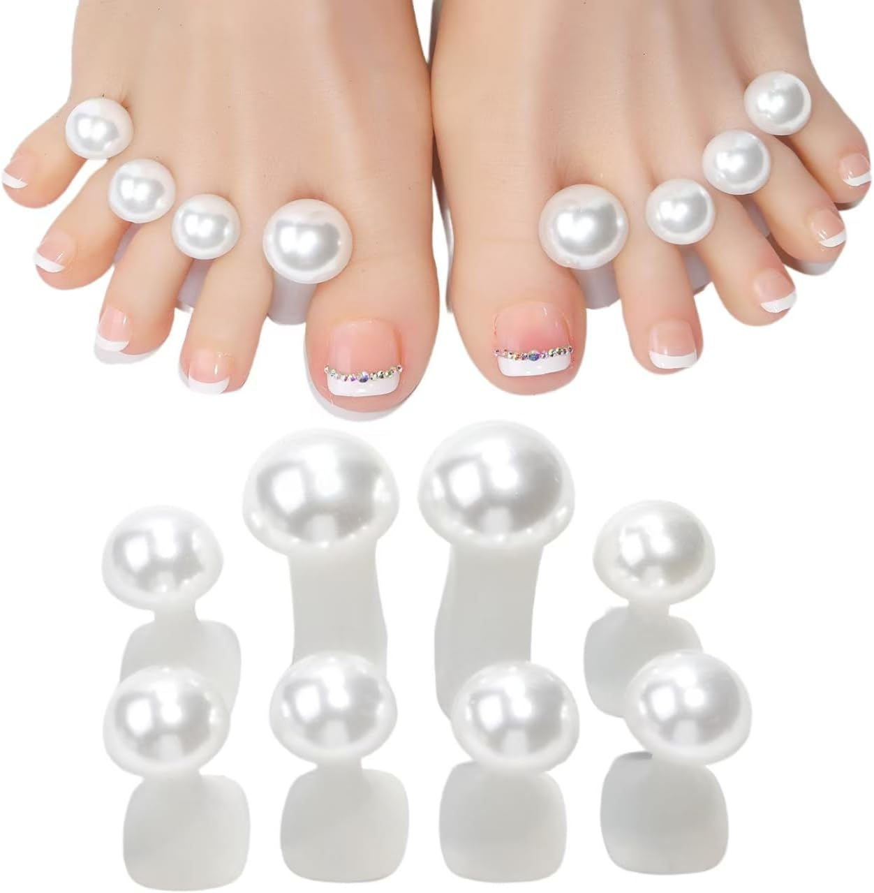 8Pcs Soft Silicone Toe Separator,Reusable Charming Pearls Pedicure Toe Dividers Toenail Manicure Dividers for Nail Polish Application (Pearls, One Size)