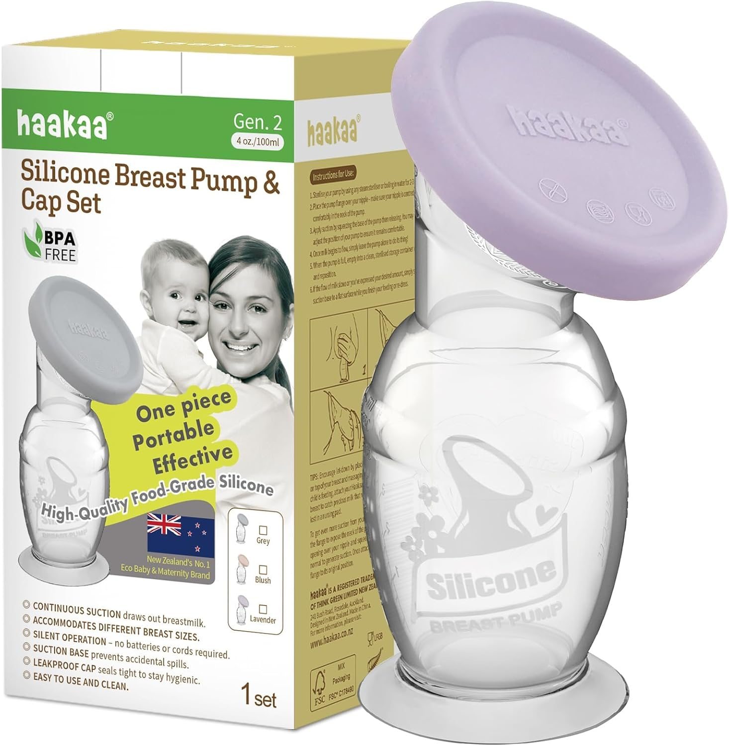 Haakaa Manual Breast Pump with Suction Base and Lavender Gap, Breastmilk Collector Breastfeeding Pump (4Oz/100Ml) image number 4