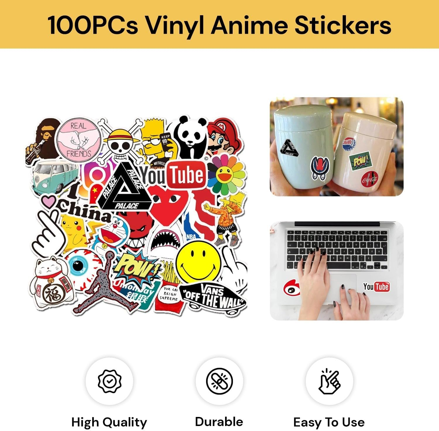 EZONEDEAL Random Sticker 100Pcs Variety Vinyl Sticker Street Fashion Sticker, Cartoon Aesthetic Stickers for Motorcycle Bicycle Luggage Decal Graffiti Patches Skateboard Stickers, Laptop Stickers image number 1