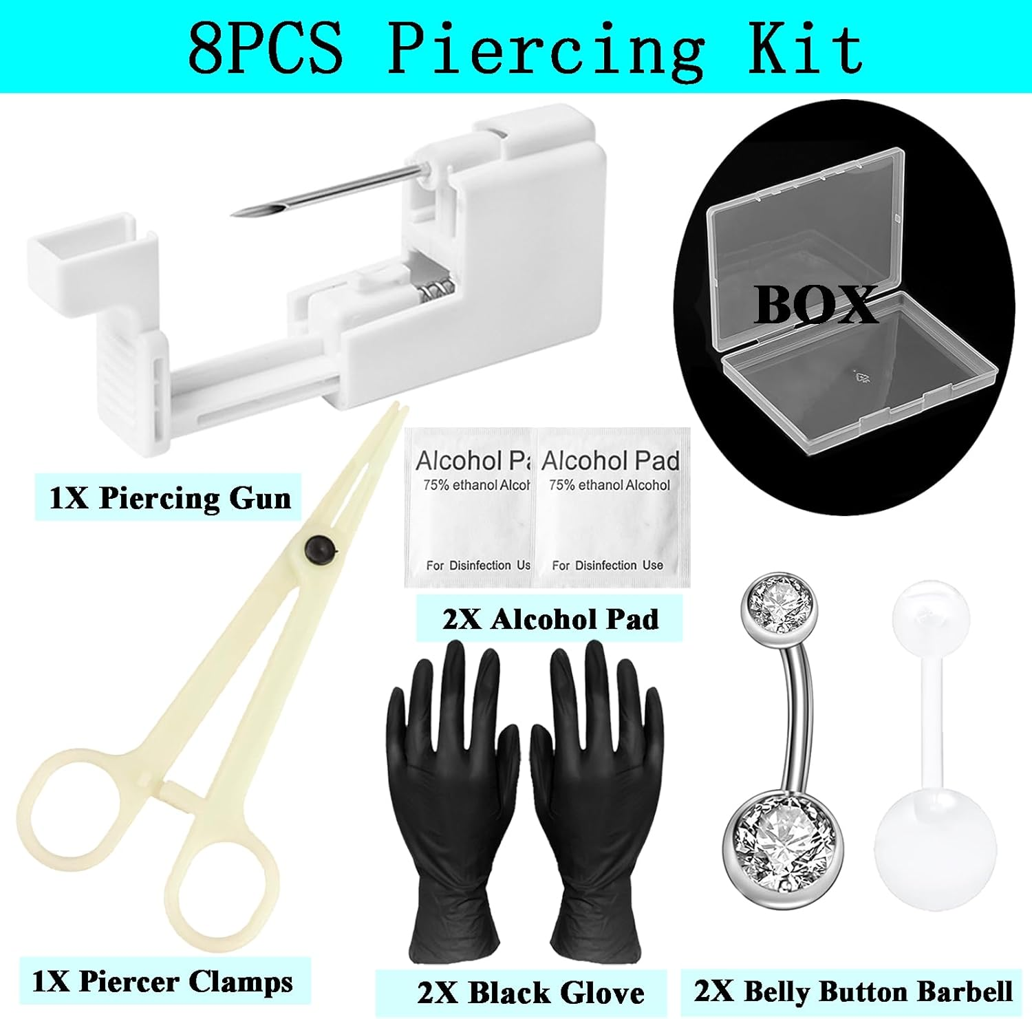 Belly Button Piercing Kit - Lip Navel Dermal Nipple Self Piercing Gun Professional Tools with Hollow Needle Studs Piercer Clamps at Home image number 5