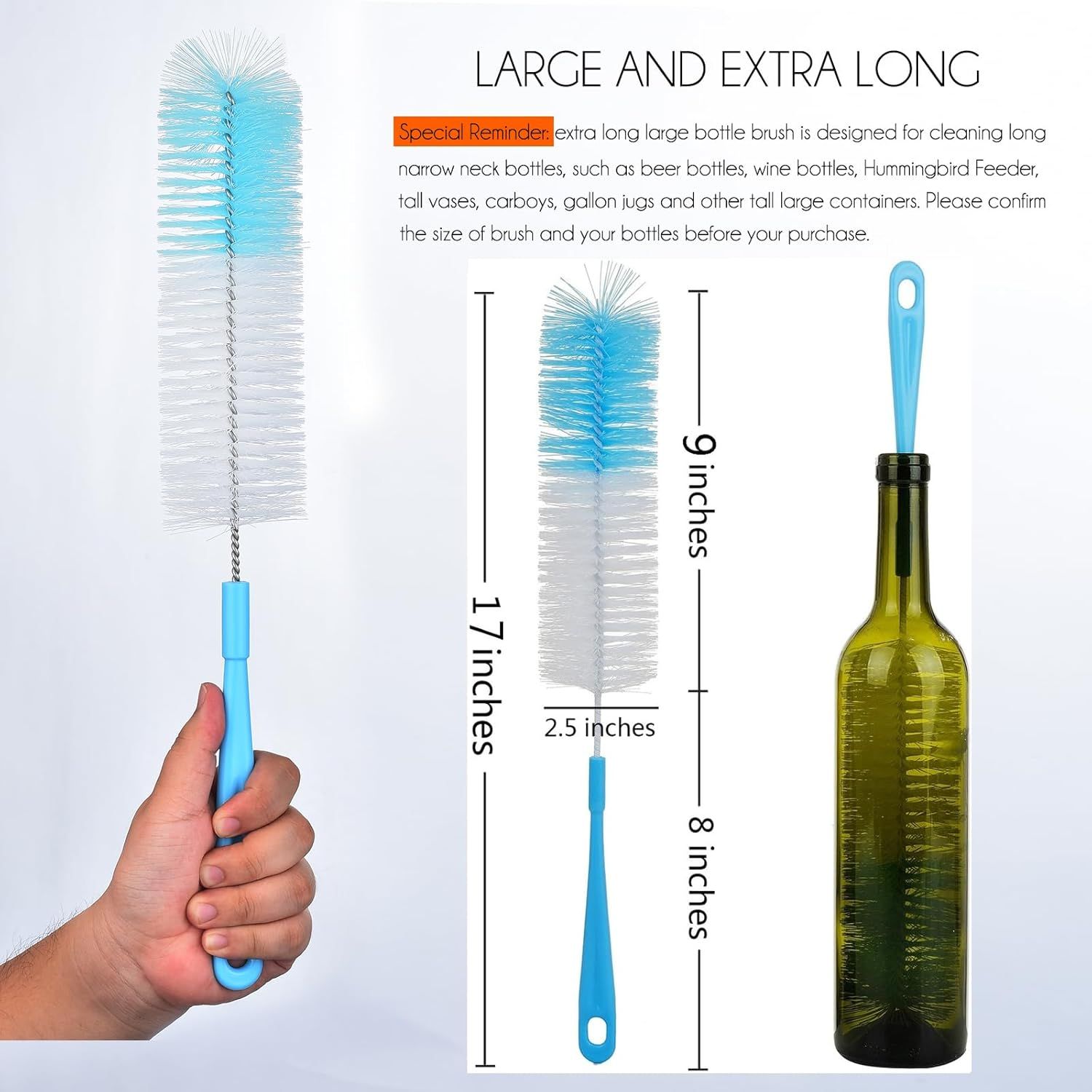 ALINK 17In Extra Long Bottle Cleaning Brush Cleaner for Washing Narrow Neck Beer/Wine/Thermos, Brewing Bottles, Hummingbird Feeder image number 4