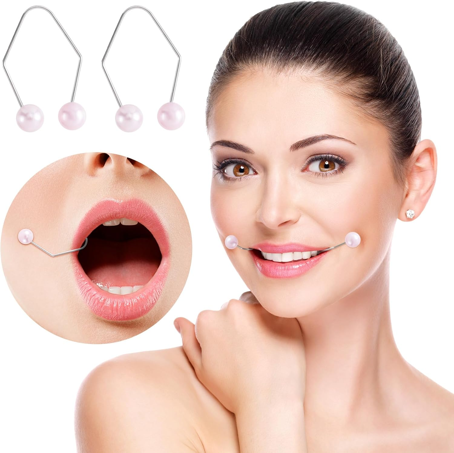 HINZIC 2Pcs Natural Dimple Makers, Facial Muscle Dimple Trainer, Pink Exerciser Lift Tools for Women Beautiful Smile image number 1