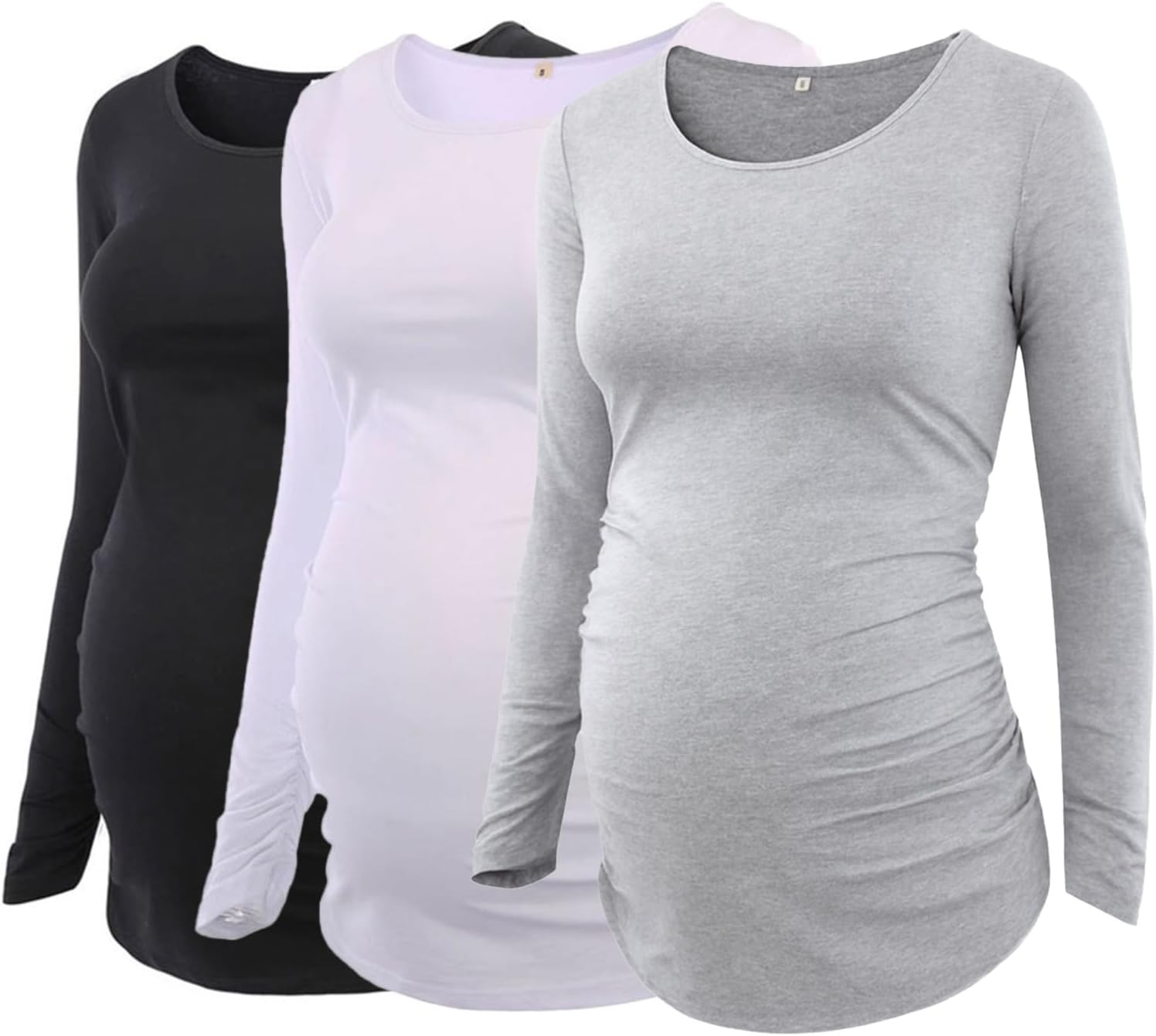 Love2Mi 3Pack Women'S Maternity Tops Long Sleeve Flattering Side Ruched Maternity Shirt Maternity Clothing