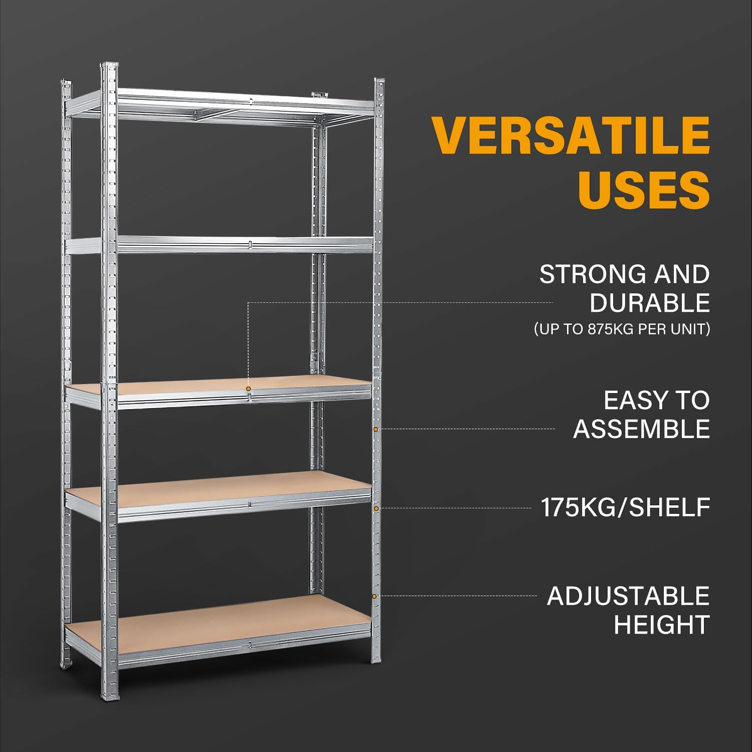Masterspec 5-Tier Garage Shelving 1500X700X300Mm Warehouse Rack Shelf Unit Storage Rack Pallet Racking Garage Shelves Industrial Commercial Shelving Display Heavy Duty Steel Rack Storage Racking image number 1