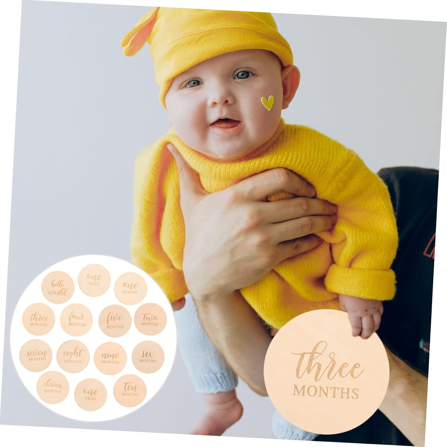 14Pcs Wood Milestone Discs Smooth Polished Wood Material Safe Skin Friendly Photo Props for Newborn Growth Tracking Party Decoration image number 1