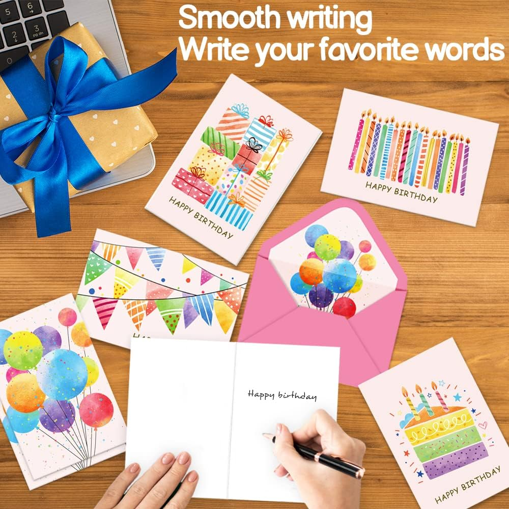 50 Pack Happy Birthday Cards with Envelopes, Watercolor Birthday Cards Assortment, Assorted Blank Birthday Cards Bulk with Envelopes & Stickers for Birthday Party image number 4