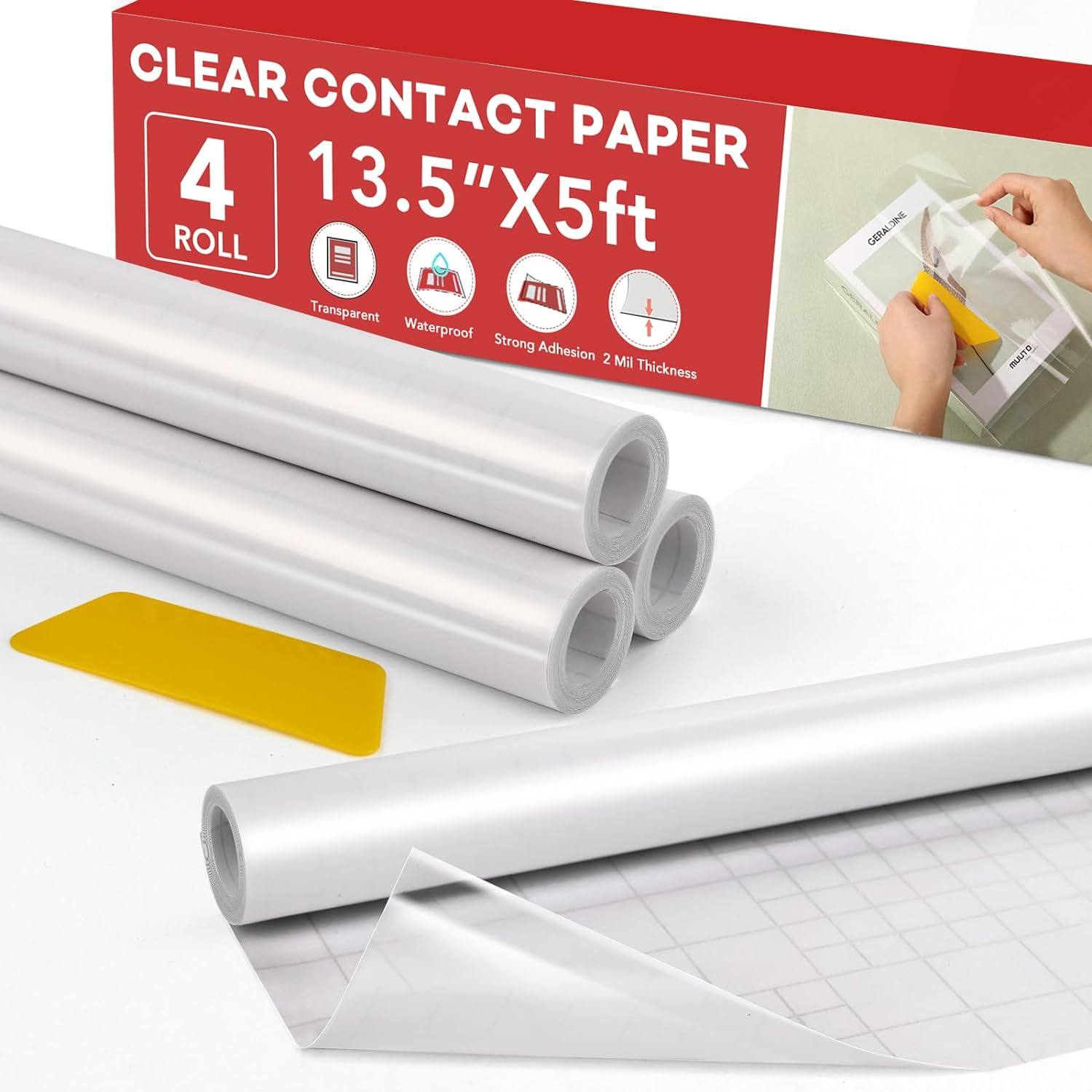 2 Rolls Clear Contact Paper, Plastic Book Covers 13.5 in X 5 Ft, Contact Paper Peel and Stick, Clear Self Adhesive Protective Liner Papers Protector for Crafts Paperback Textbook Hard Covers Documents image number 5