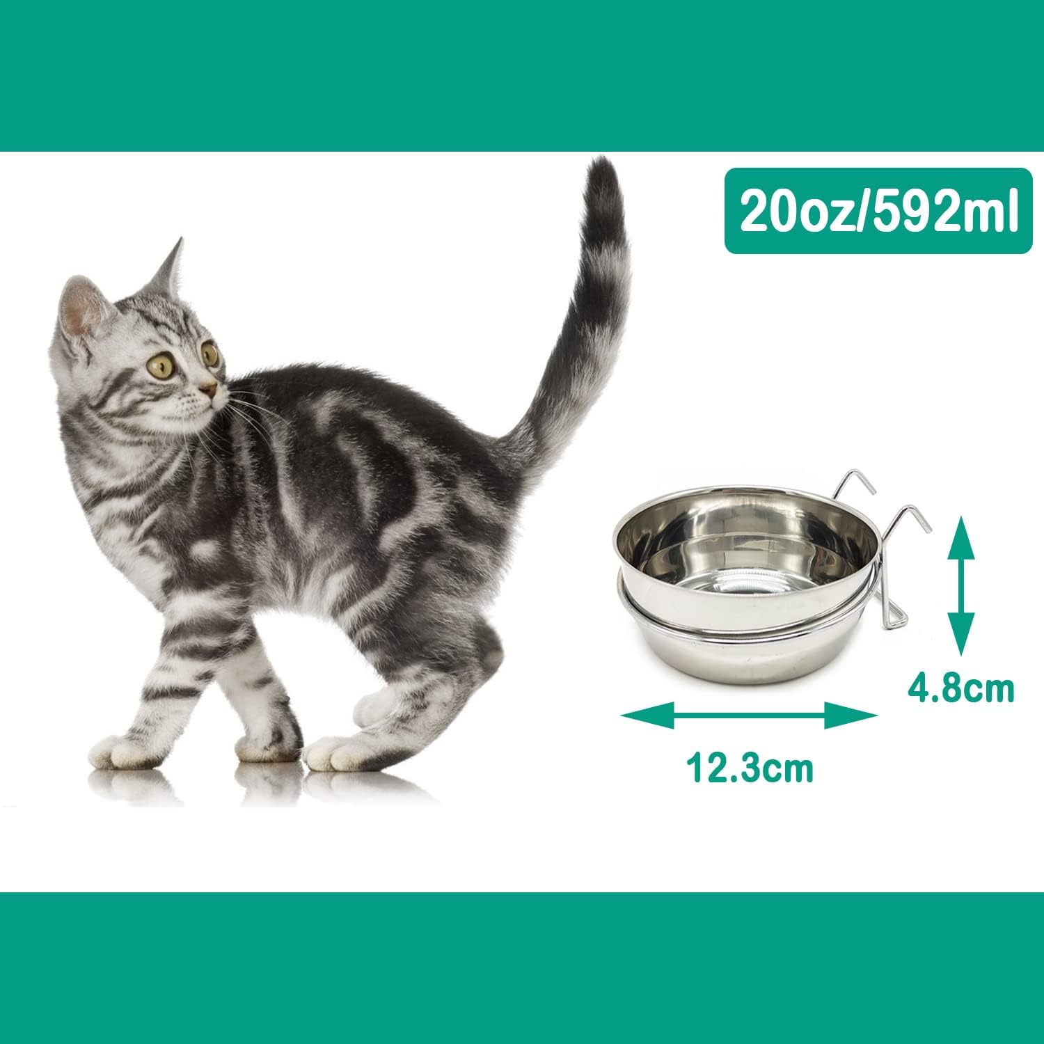 2 X Stainless Steel Food Bowl with Hook Food Container 4 Sizes Pendant for Bird Parrot Small Dog (For Cat) BPS-11131 * 2