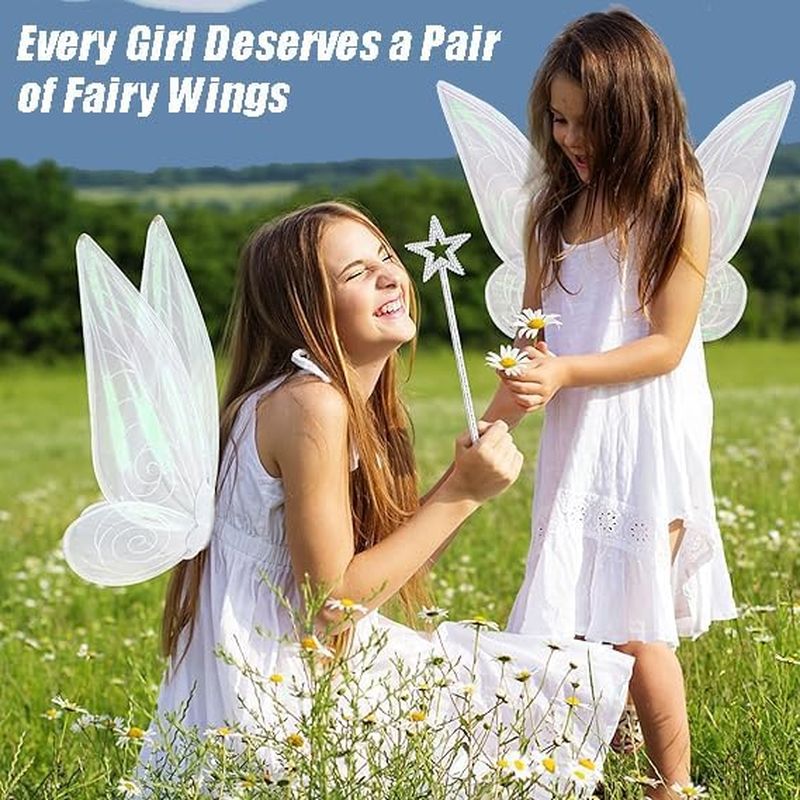 Wzenclave Fairy Wings with Star Wand Shiny Transparent Princess Wings Colorful Butterfly Wings Angel Elf Wings Stage Children'S Festival Party Performance Women Halloween Dress up Party (White) image number 1
