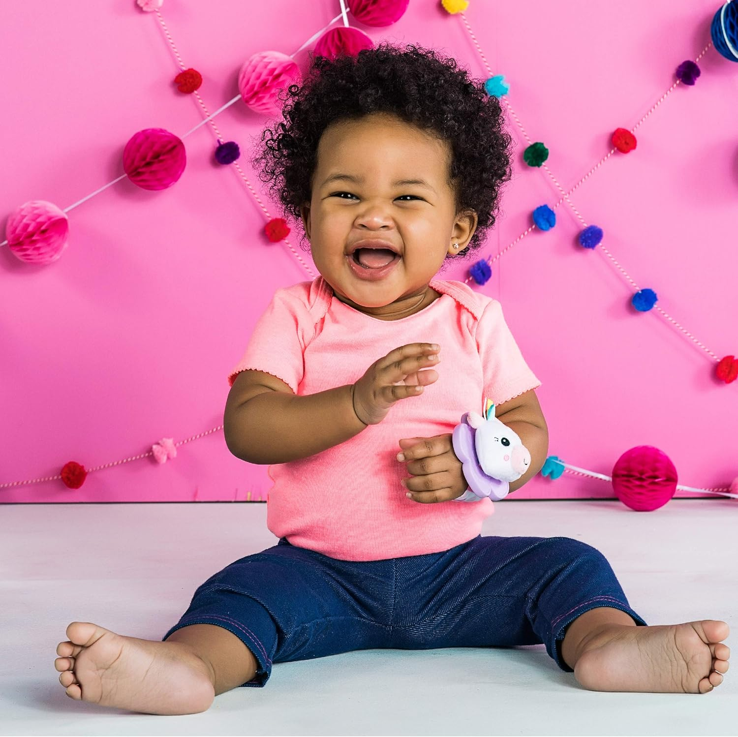 Bright Starts Rattle & Teethe Wrist Pals Toy, Unicorn & Llama, Newborn+, 2 Count image number 5