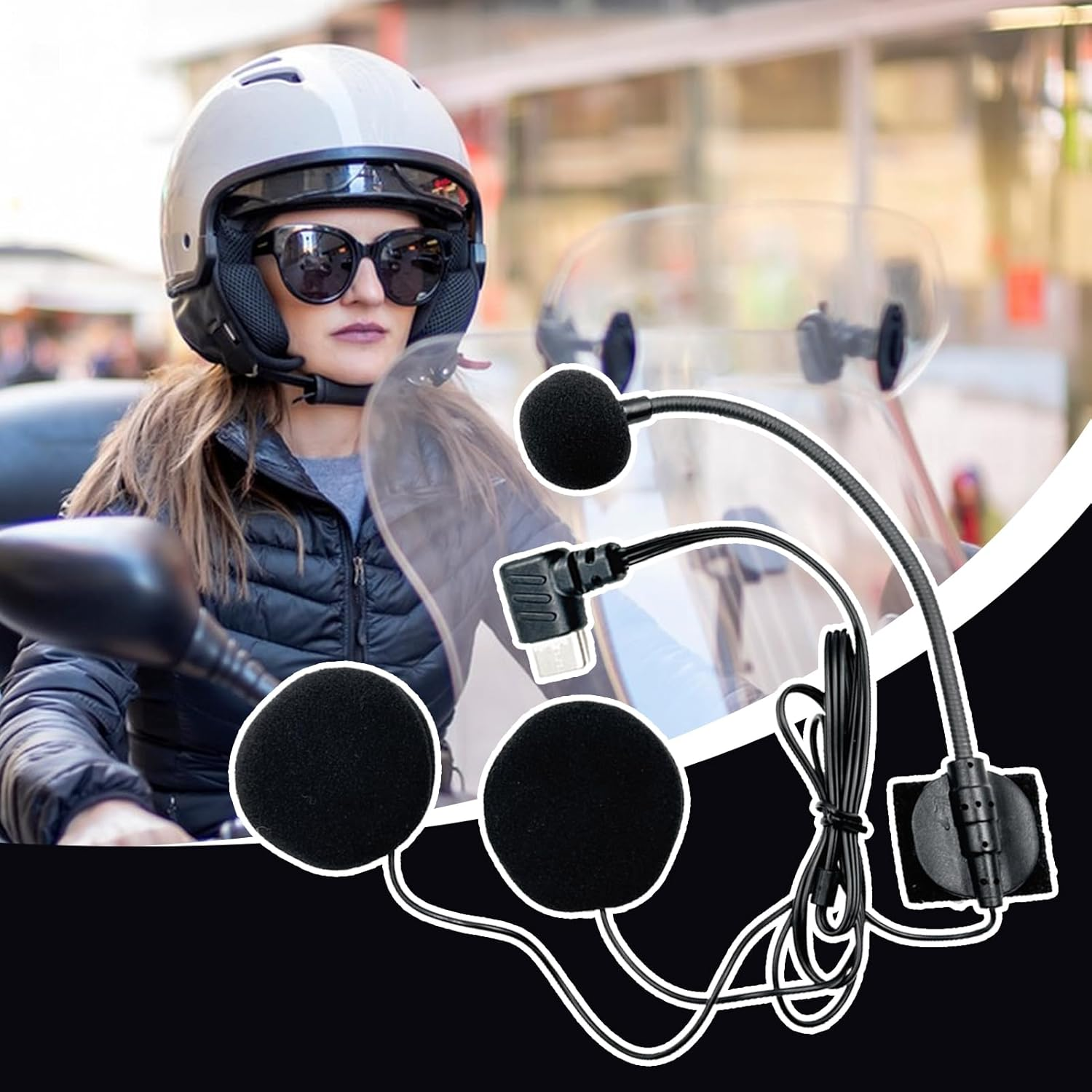 Motorcycle Helmet Speaker | Riding Microphone - Noise-Cancelling Waterproof Headphones Type-C Plug for Sports Outdoor Interviews Music Recording image number 4