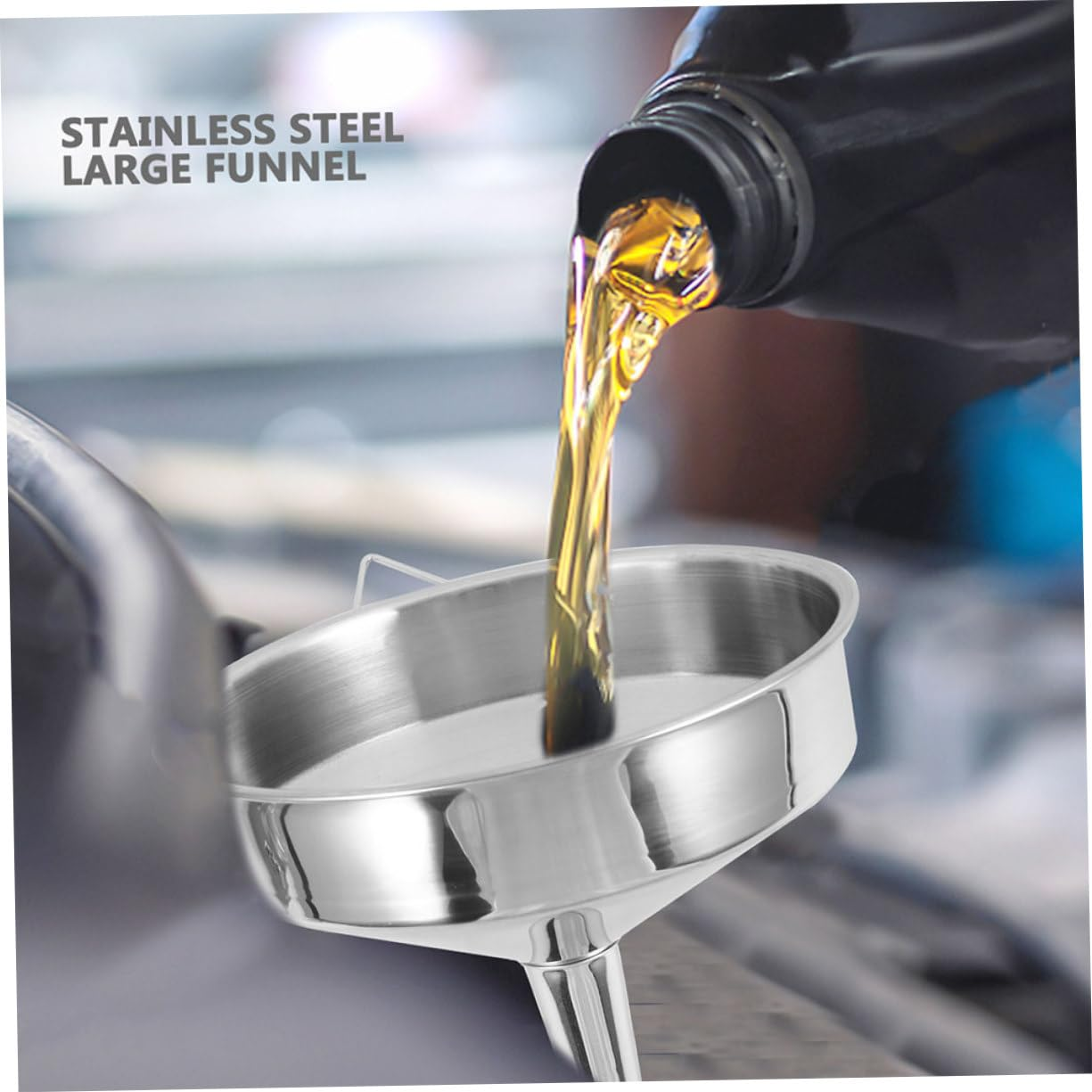 TOPPERFUN Stainless Steel Large Funnel Automotive Funnel Car Funnel Motor Oil Funnel Gasoline Funnel Canning Funnel Cooking Oil Funnel Food Funnel Spice Funnel Engine Oil Funnel Silver image number 4