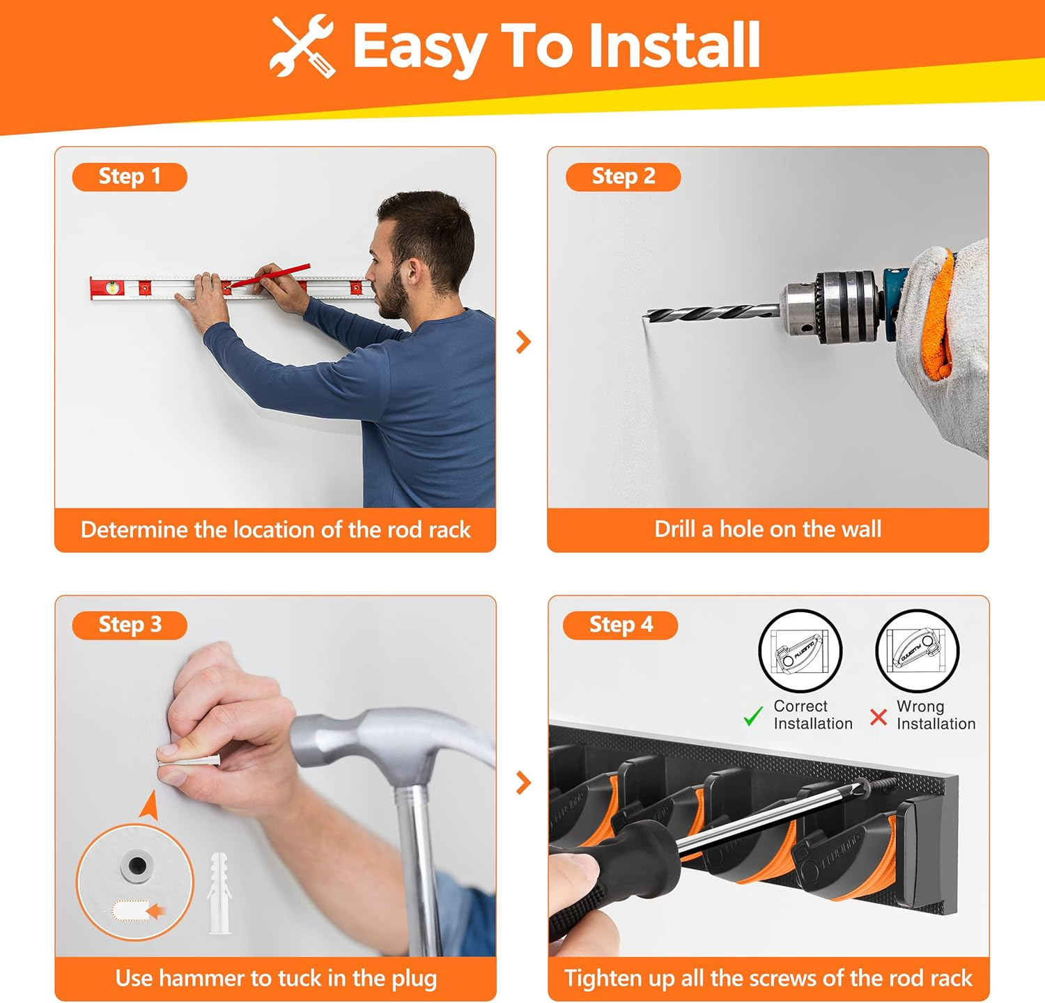 PLUSINNO V9 Vertical Fishing Rod Holders, Wall Mounted Fishing Pole Holders, Fishing Rod Rack Holds up to 9 Rods or Combos, Fishing Rod Holders for Garage, Fits Most Rods of Diameter 3-19Mm image number 6