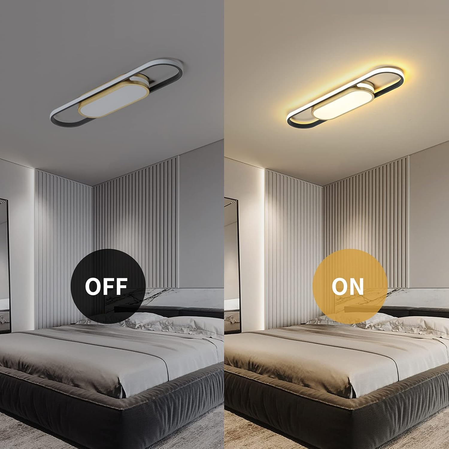 Jiinoo LED Modern Ceiling Light, Acrylic Linear Ceiling Lamp, Flush Mount Dimmable Chandelier Fixture, Kitchen Island Dining Living Room Cloakroom Hallway Lighting (40W/27.5In L) - 27.5Inch/Goldwhite/Dimmable/42W image number 2