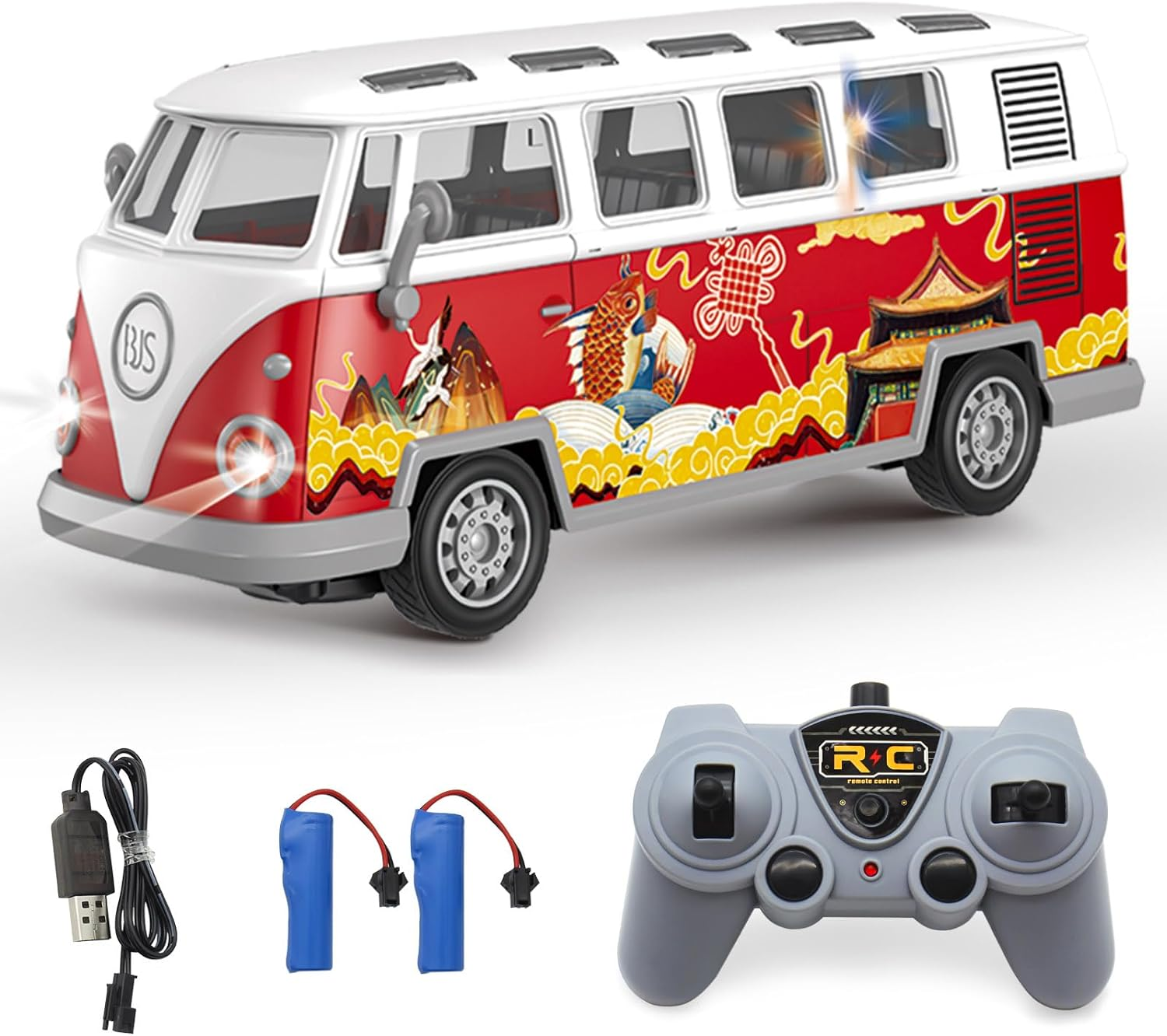 Spobot Remote Control Bus 2.4G Remote Control 1962 Volkswagen Classic Bus with Decals Retro Truck Model with Lights Sound Electric Vehicle Playsets Cars for Kids Toy