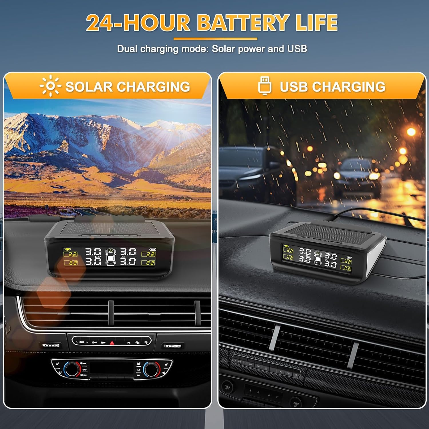 Avutrel TPMS Waterproof Tyre Pressure Monitoring System Wireless Solar Real-Time for Car Caravan SUV RV Trailer Van (0-5 Bar) - 4 External TPMS Sensors with 5 Alarm Modes image number 2