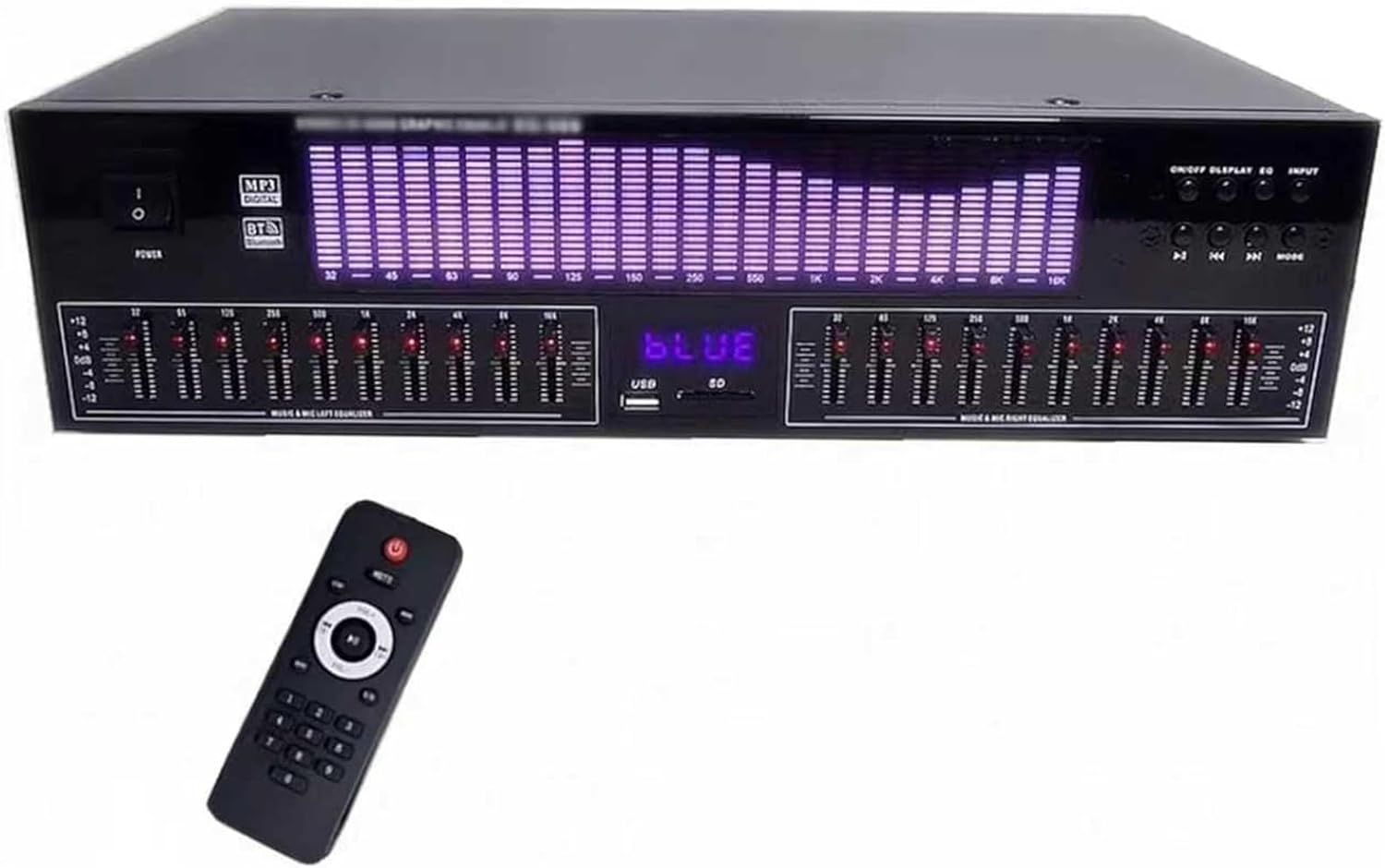 Hi-Fi Graphic Equalizer, 20-Band Digital Equalizer, Spectrum Analyzer with Remote Control, LED Spectrum Display, 15 Dynamic Styles, Noise Reduction Function, for Recording Studio, Home image number 5