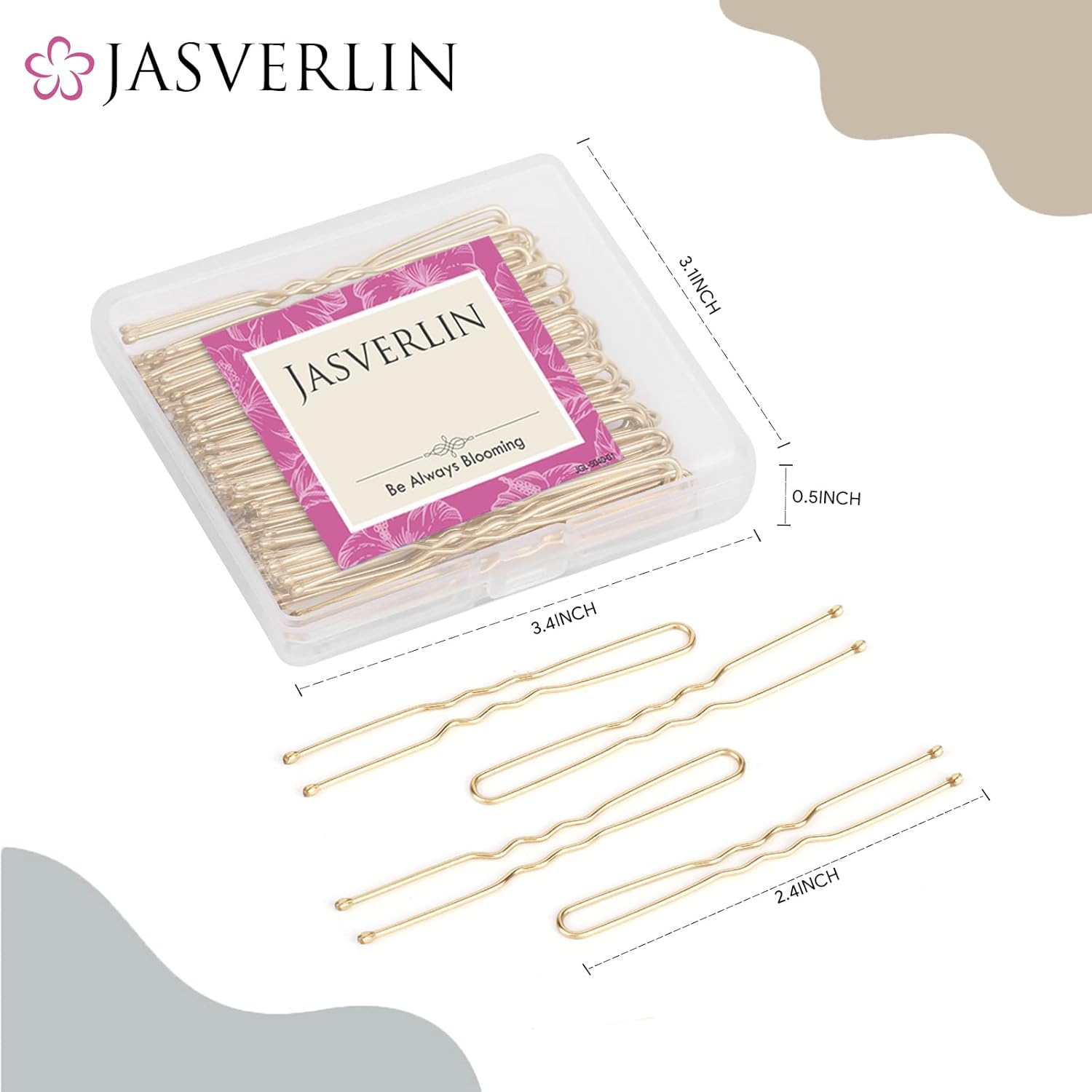 JASVERLIN U Shaped Hair Bobby Pins Blonde for Buns Maker Hairpins Updos Long Large Curly Waved Hairstyling Clips for Women Girls Ballet Wedding 2.4Inch 100Pcs image number 2