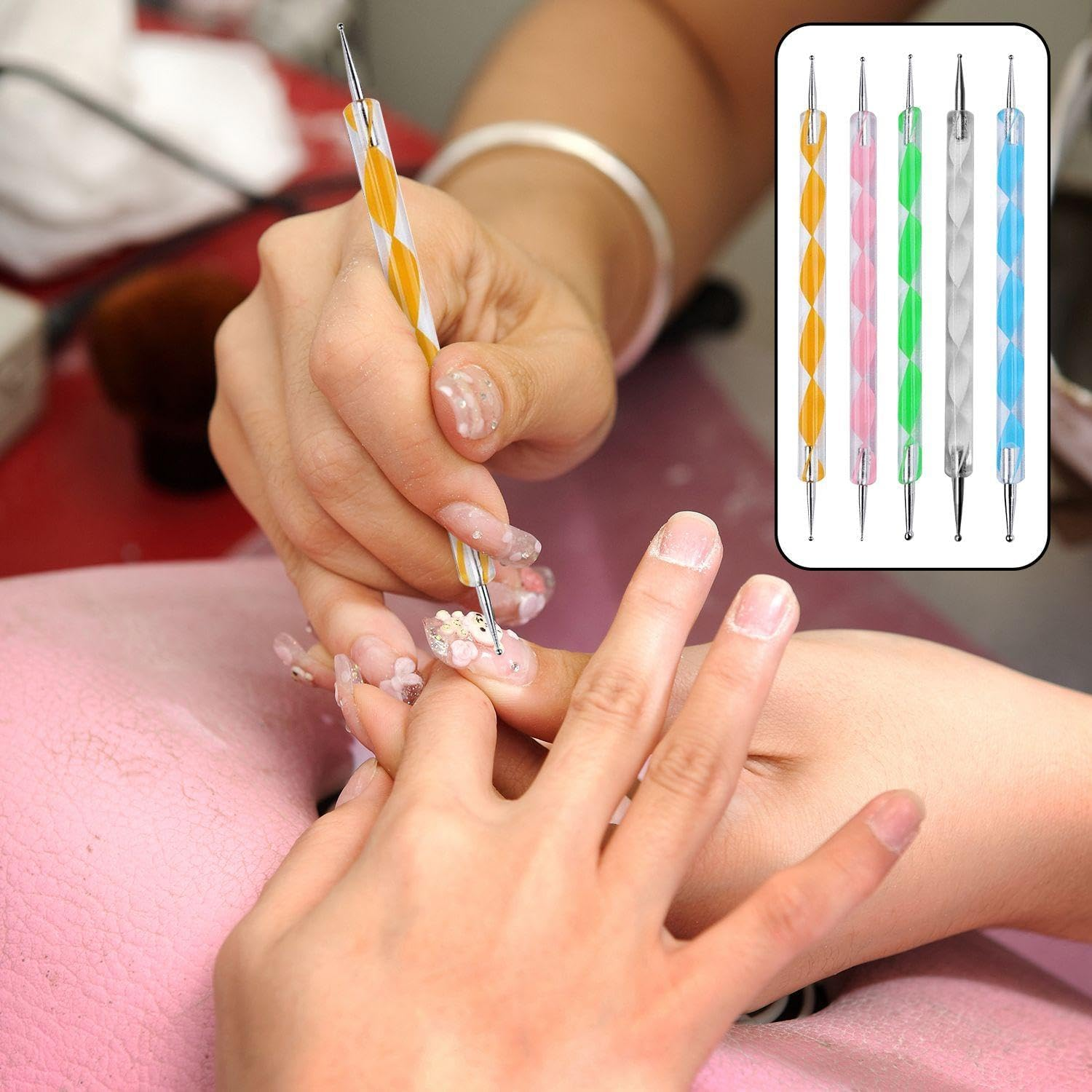 Pack of 10 Nail Art Tools, DIY Nail Art Accessories, Multifunctional Nail Art Tools, Double Sided Silicone Nail Art Pen image number 2