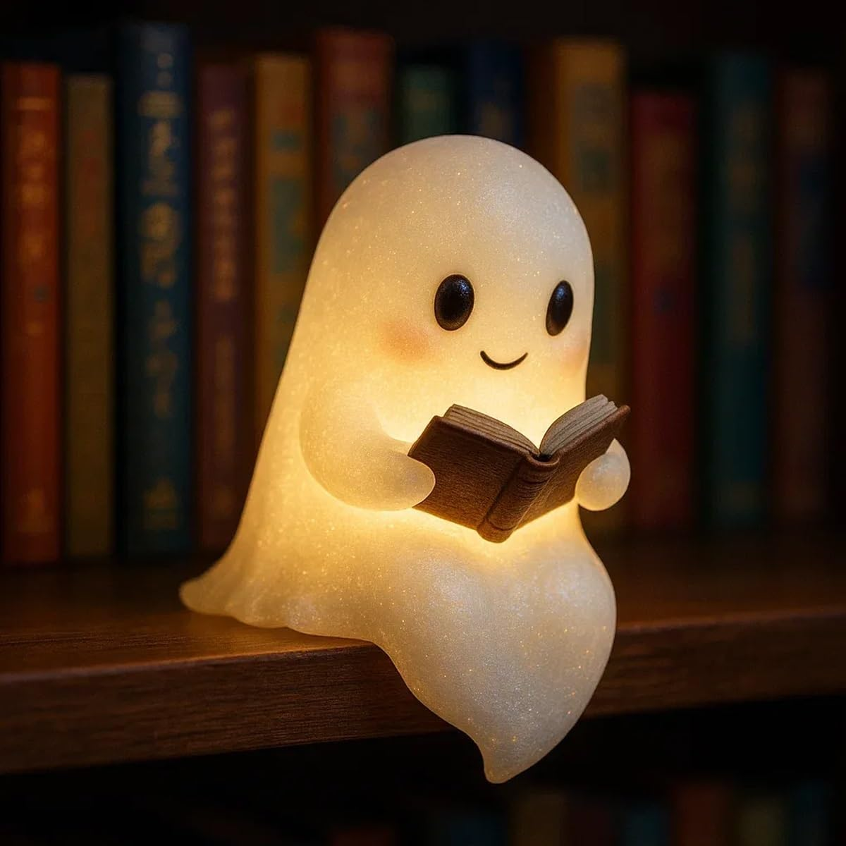 Ghostly Reading Book Lamp, Ghost Warm Lighted Lndoor Figurine Lamps, Adorable Ghost Reading Night Light Halloween Decorlight up Halloween Decor, for Bedroom Study Room, Readers (8.6 Inch) image number 1