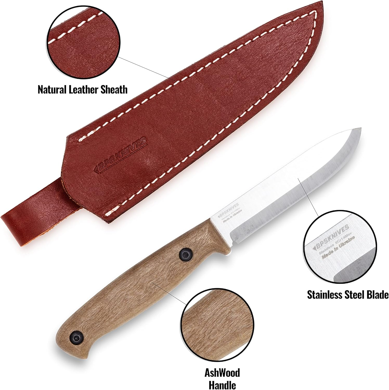 BPS Knives BS1FT SSH - Full-Tang Fixed-Blade Knife - Sharp Stainless Steel Bushcraft Knife with Sheath - Survival Compact Knife - Outdoor Knife - Tactical Camp Knife image number 2