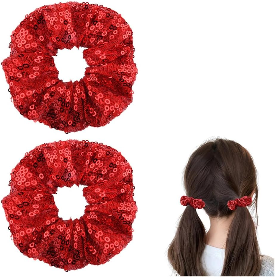 Gold Sequin Scrunchies for Girls Women Bling Elastic Hair Ties Bands Ropes Ponytail Holders for Christmas Party Hair Accessories Cheerleadering Hair Scrunchie Scrunchy 2 PCS