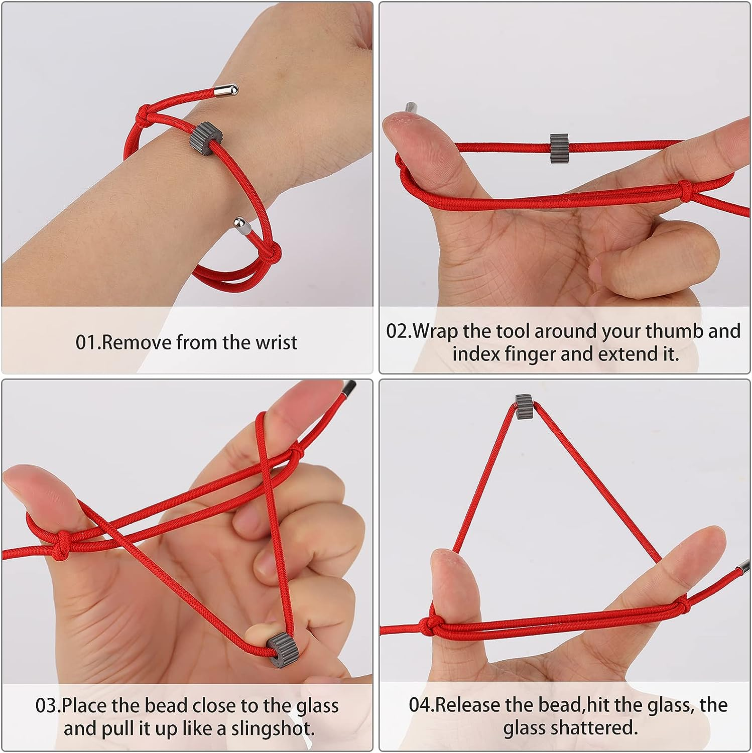 Savita 4Pcs Bracelet Car Window Breakers, Wrist Strap with Tungsten Carbide Bead Survival Emergency Escape Tool Car Safety Glass Breaker Bracelet (2 Black, 2 Red)