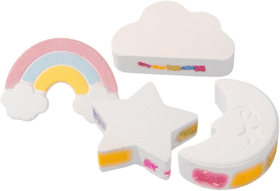 KOMBIUDA 4Pcs Cute Rainbow Bath Salt Essential Oil for Relaxing Shower Moisturizing Bathing Salt for Smooth Skin for Self-Care and Relaxation